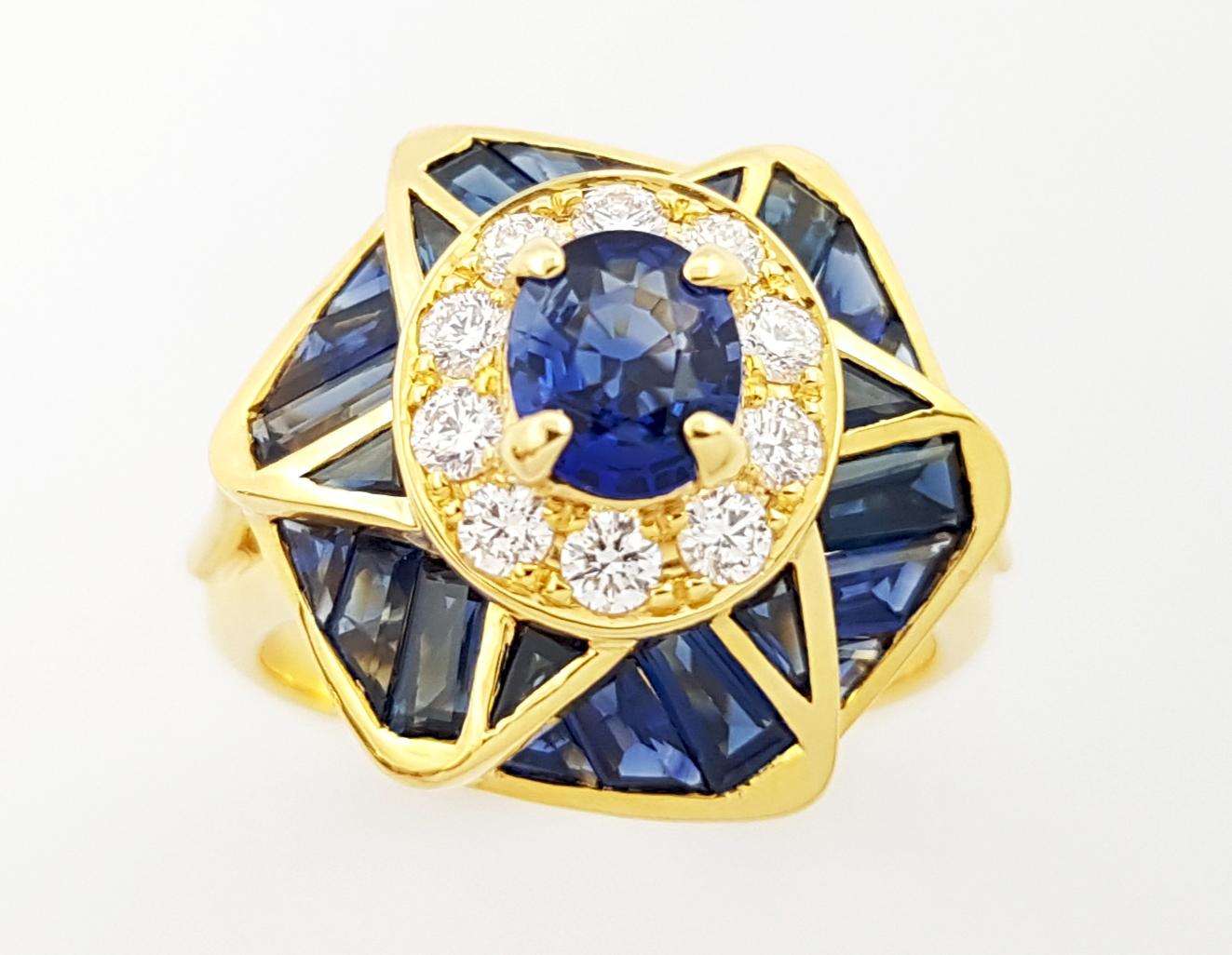 Ring mit blauem Saphir und Diamant in 18 Karat Goldfassungen gefasst im Angebot 5