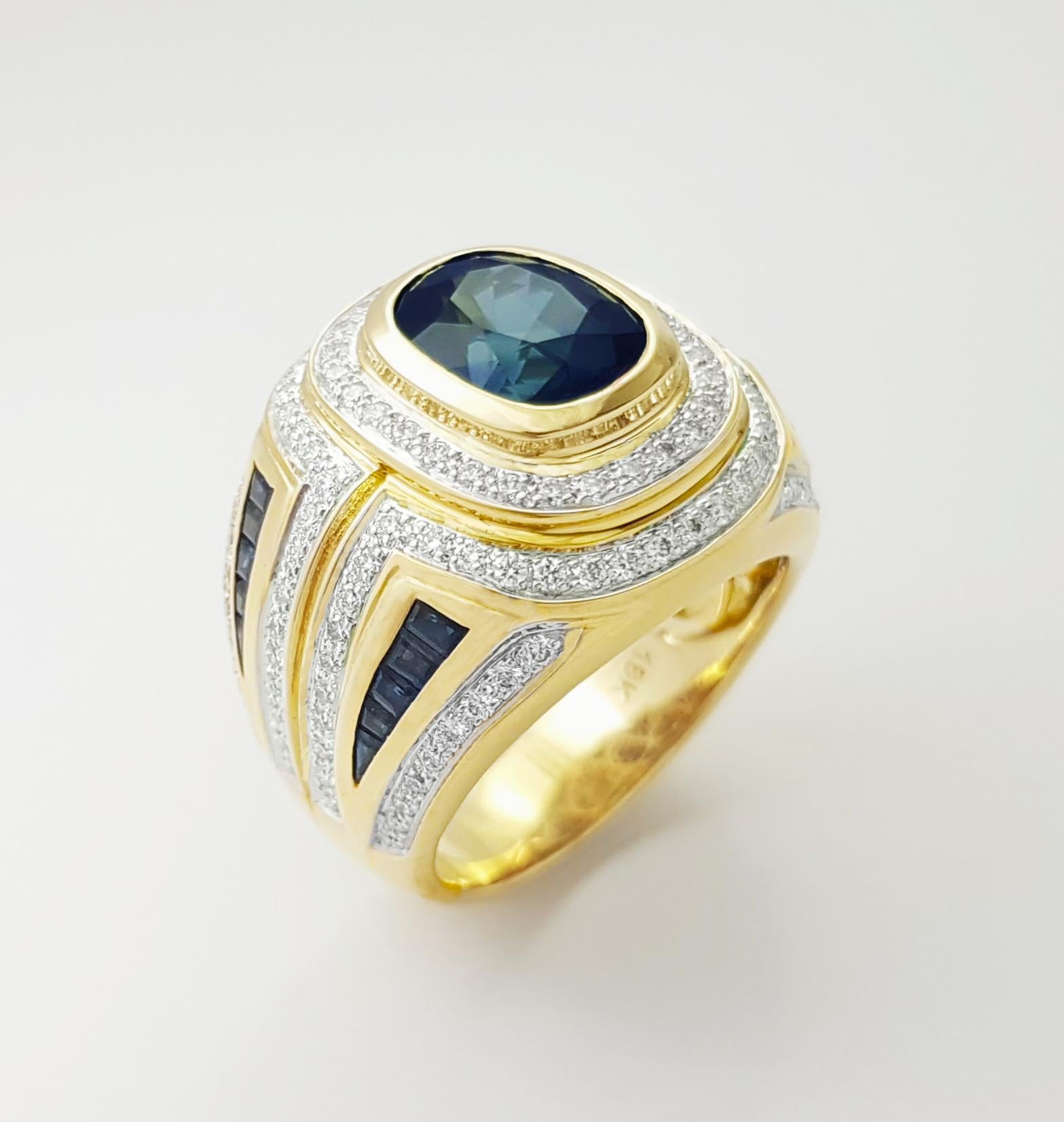 Blue Sapphire and Diamond Ring set in 18K Gold Settings For Sale 5