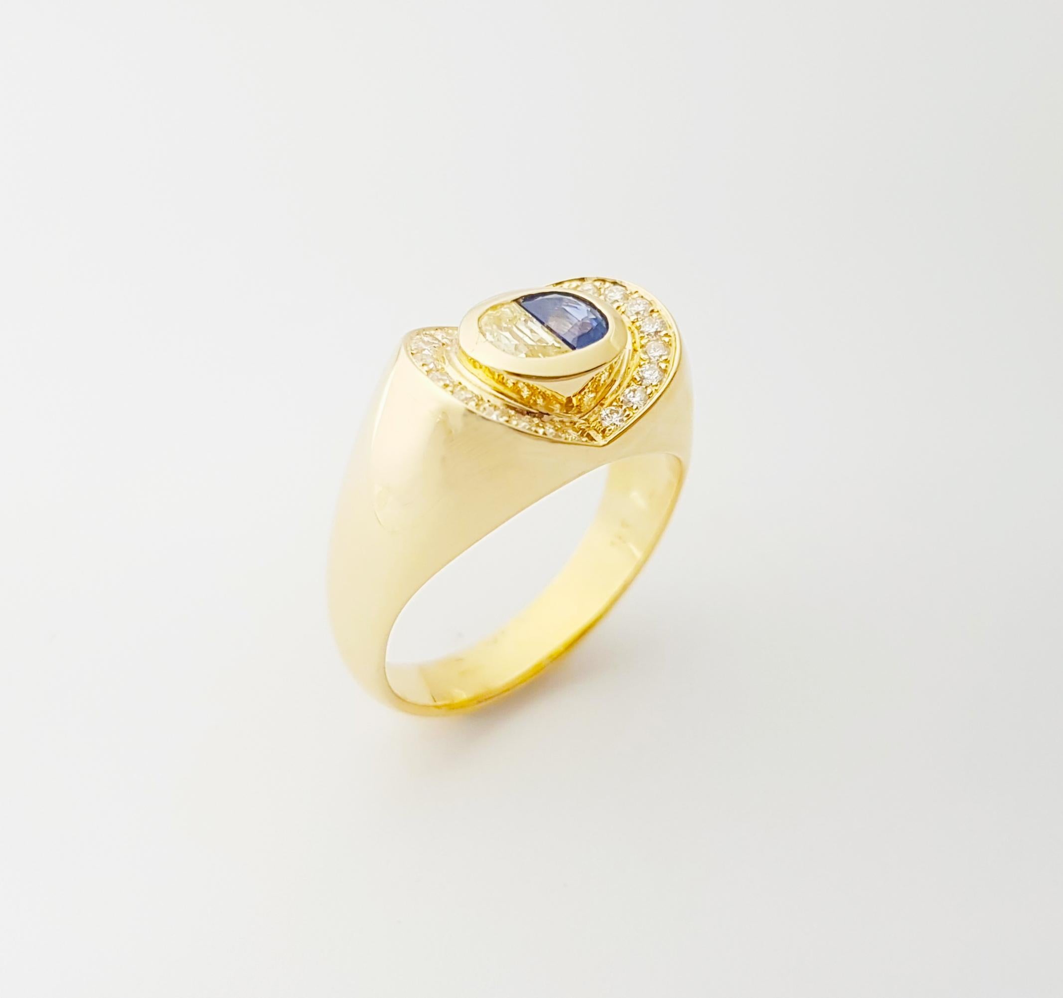 Ring mit blauem Saphir und Diamant in 18 Karat Goldfassungen gefasst im Angebot 5