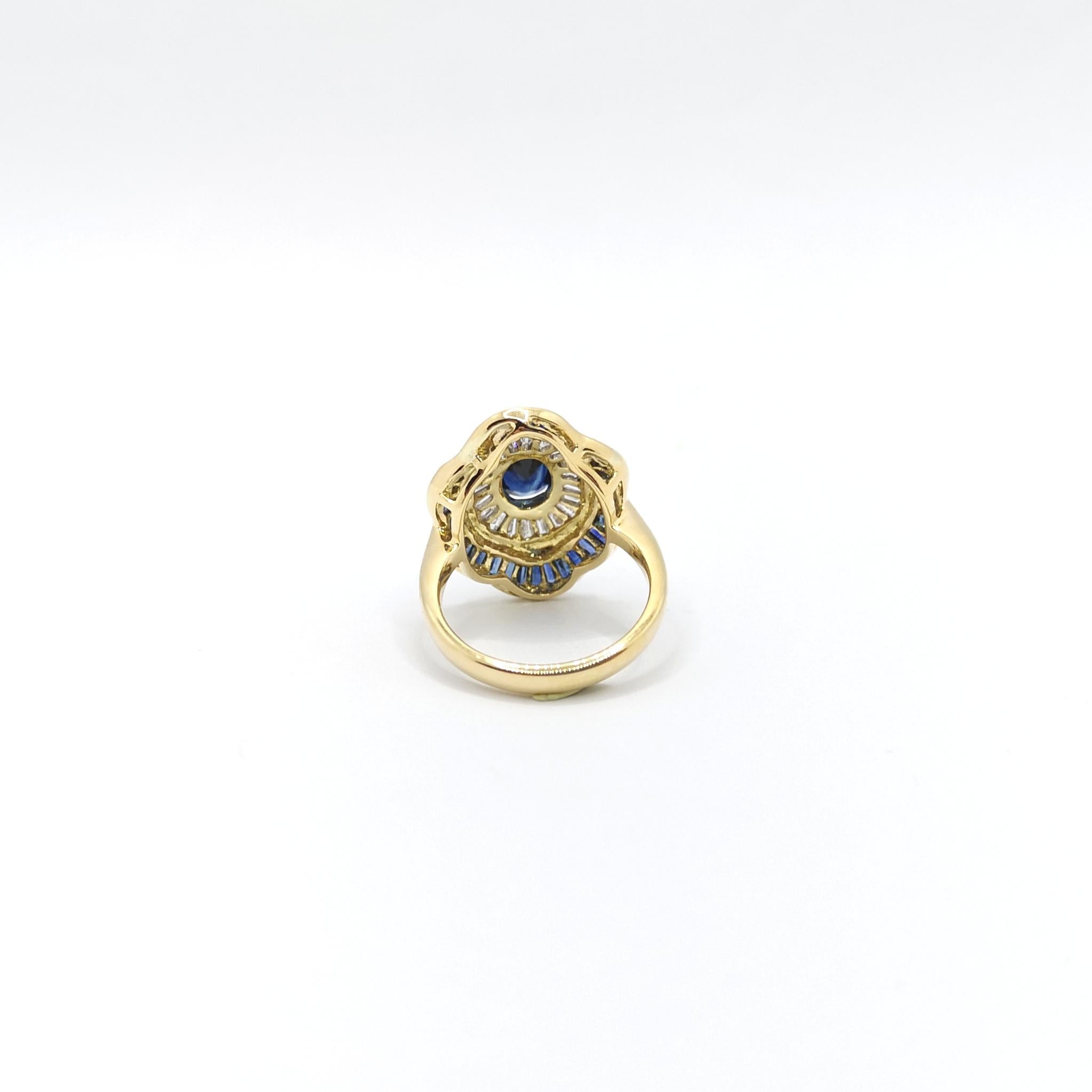 Ring mit blauem Saphir und Diamant in 18 Karat Goldfassungen gefasst im Angebot 6
