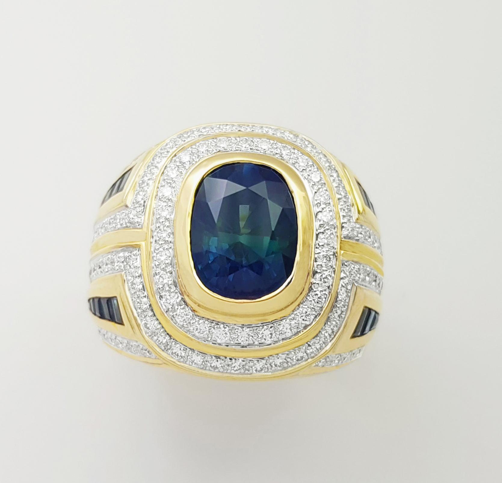 Blue Sapphire and Diamond Ring set in 18K Gold Settings For Sale 6
