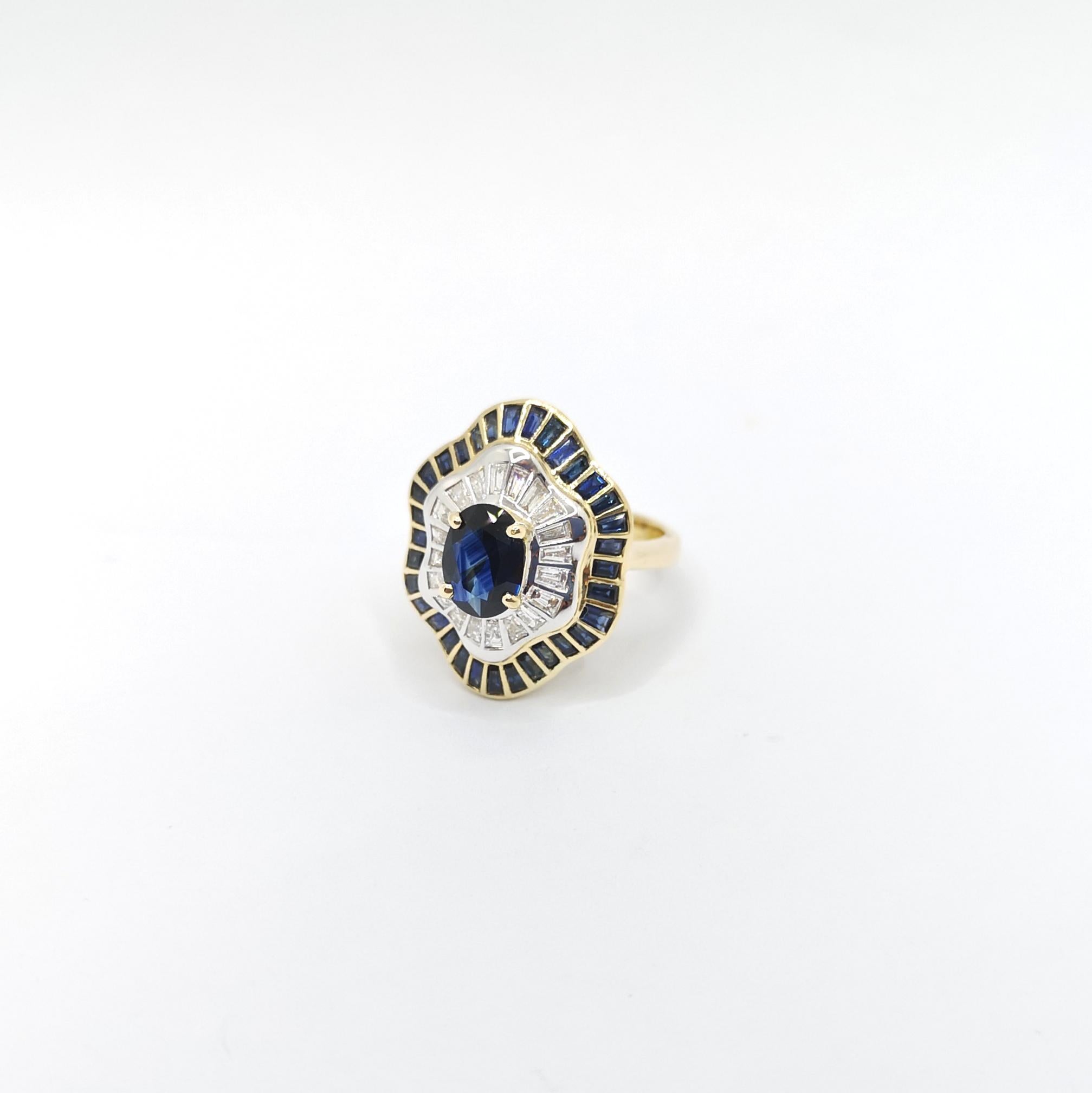 Ring mit blauem Saphir und Diamant in 18 Karat Goldfassungen gefasst im Angebot 7