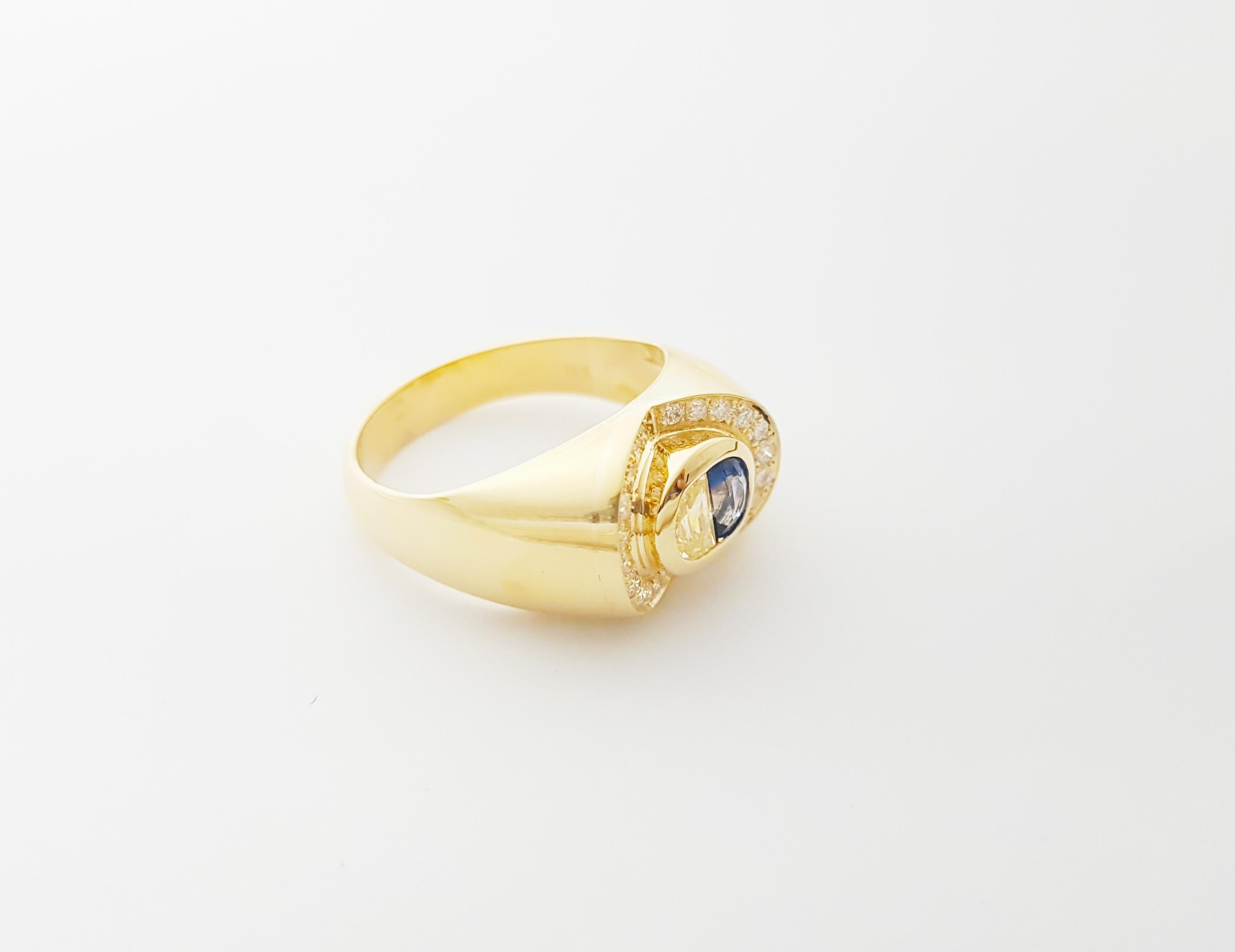 Ring mit blauem Saphir und Diamant in 18 Karat Goldfassungen gefasst im Angebot 7