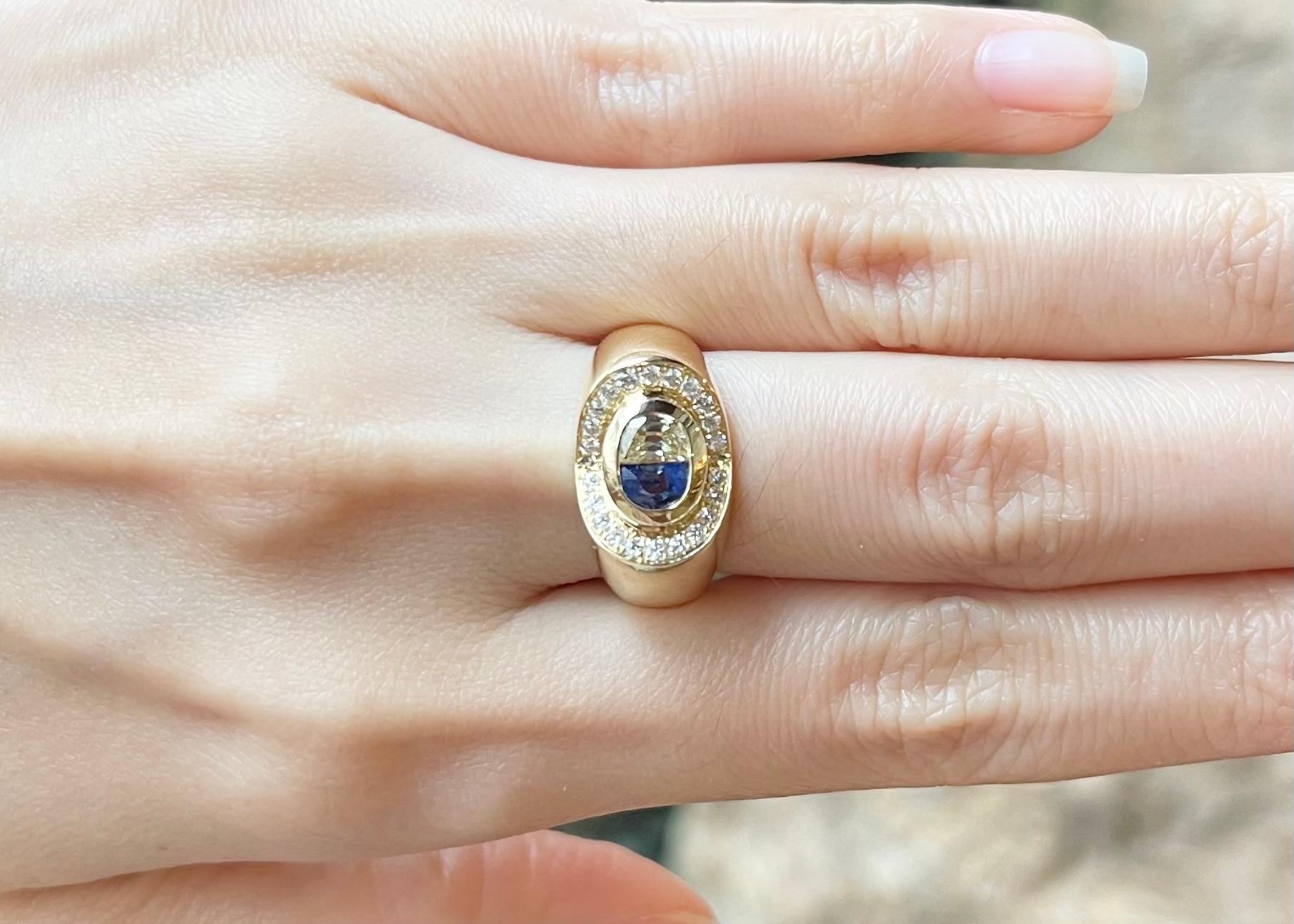 Ring mit blauem Saphir und Diamant in 18 Karat Goldfassungen gefasst (Zeitgenössisch) im Angebot