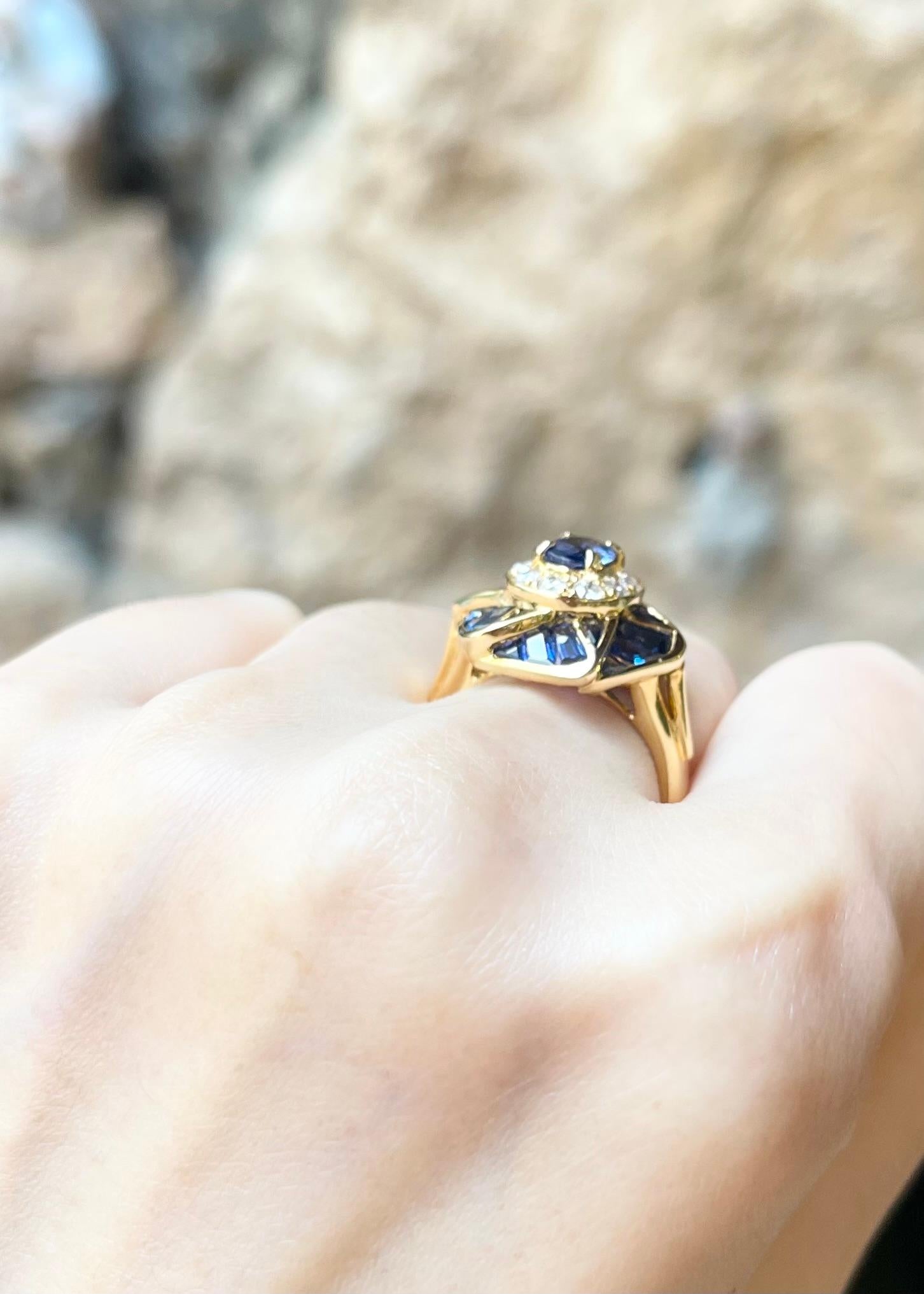 Ring mit blauem Saphir und Diamant in 18 Karat Goldfassungen gefasst Damen im Angebot