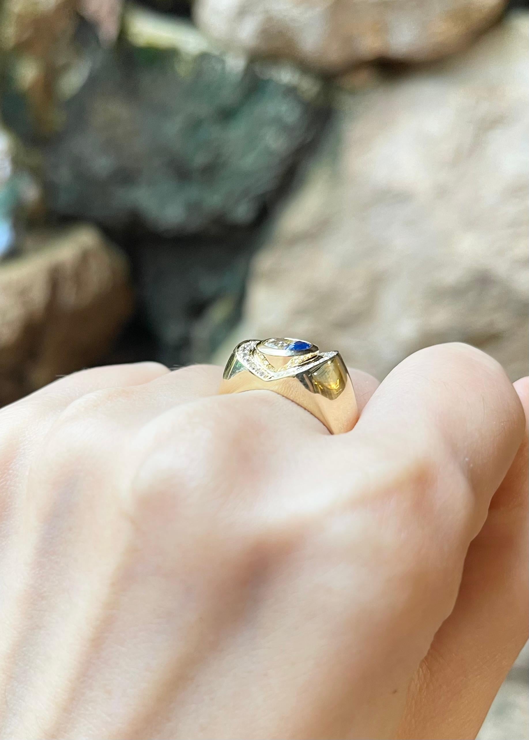 Ring mit blauem Saphir und Diamant in 18 Karat Goldfassungen gefasst für Damen oder Herren im Angebot