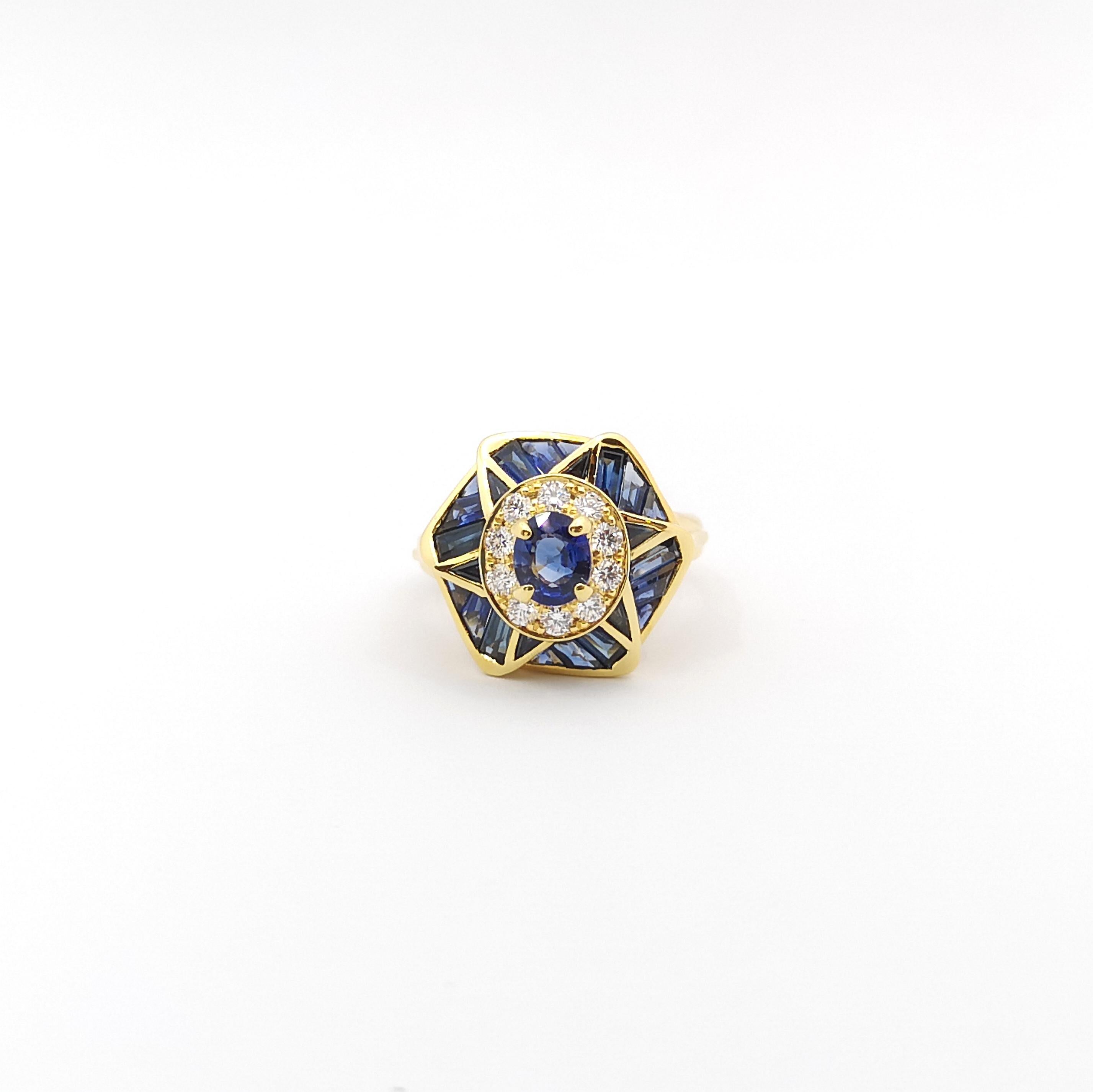 Ring mit blauem Saphir und Diamant in 18 Karat Goldfassungen gefasst im Angebot 1