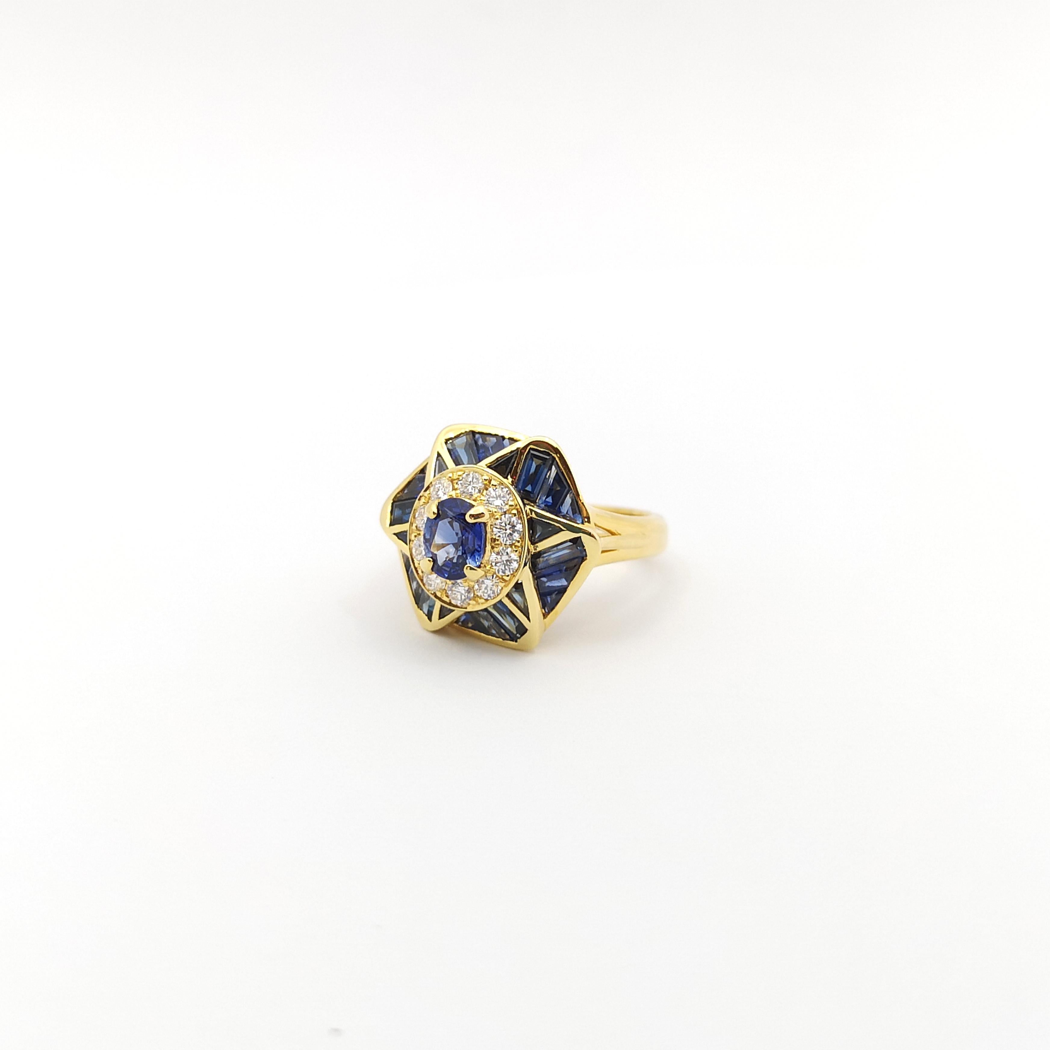 Ring mit blauem Saphir und Diamant in 18 Karat Goldfassungen gefasst im Angebot 2