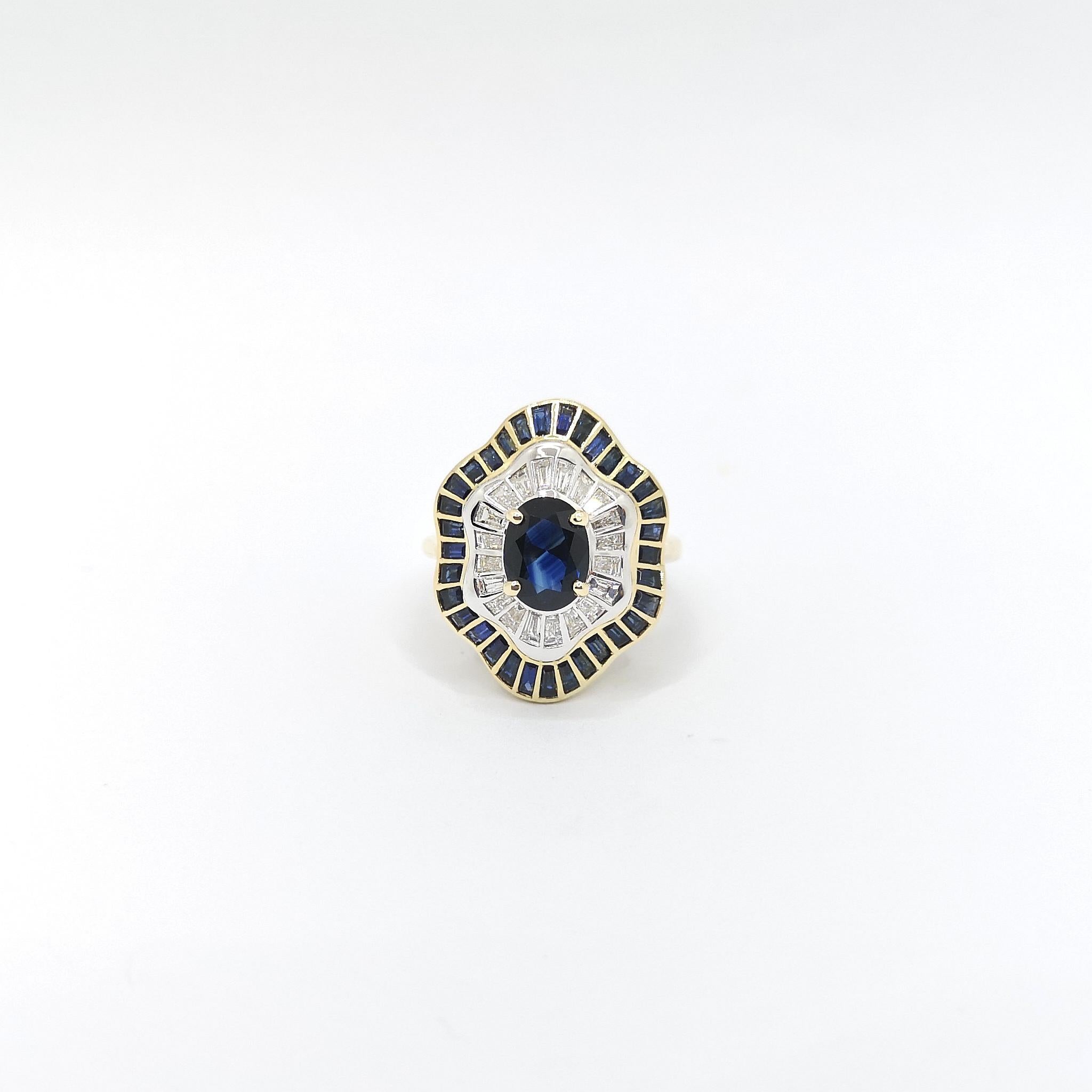 Ring mit blauem Saphir und Diamant in 18 Karat Goldfassungen gefasst im Angebot 2