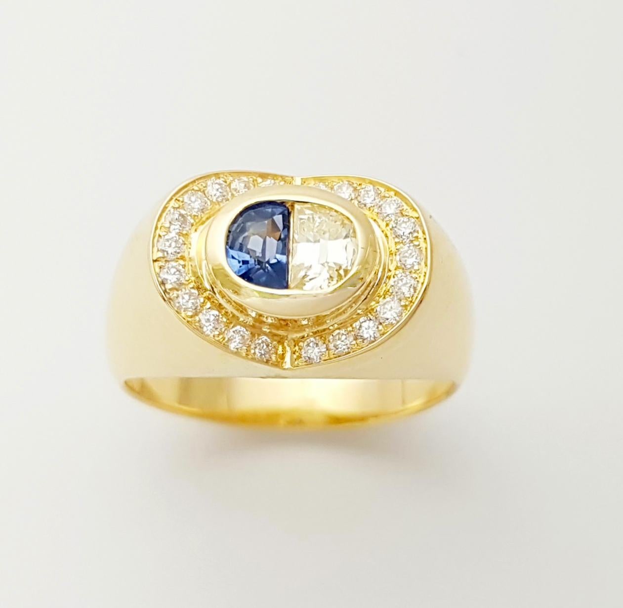 Ring mit blauem Saphir und Diamant in 18 Karat Goldfassungen gefasst im Angebot 2
