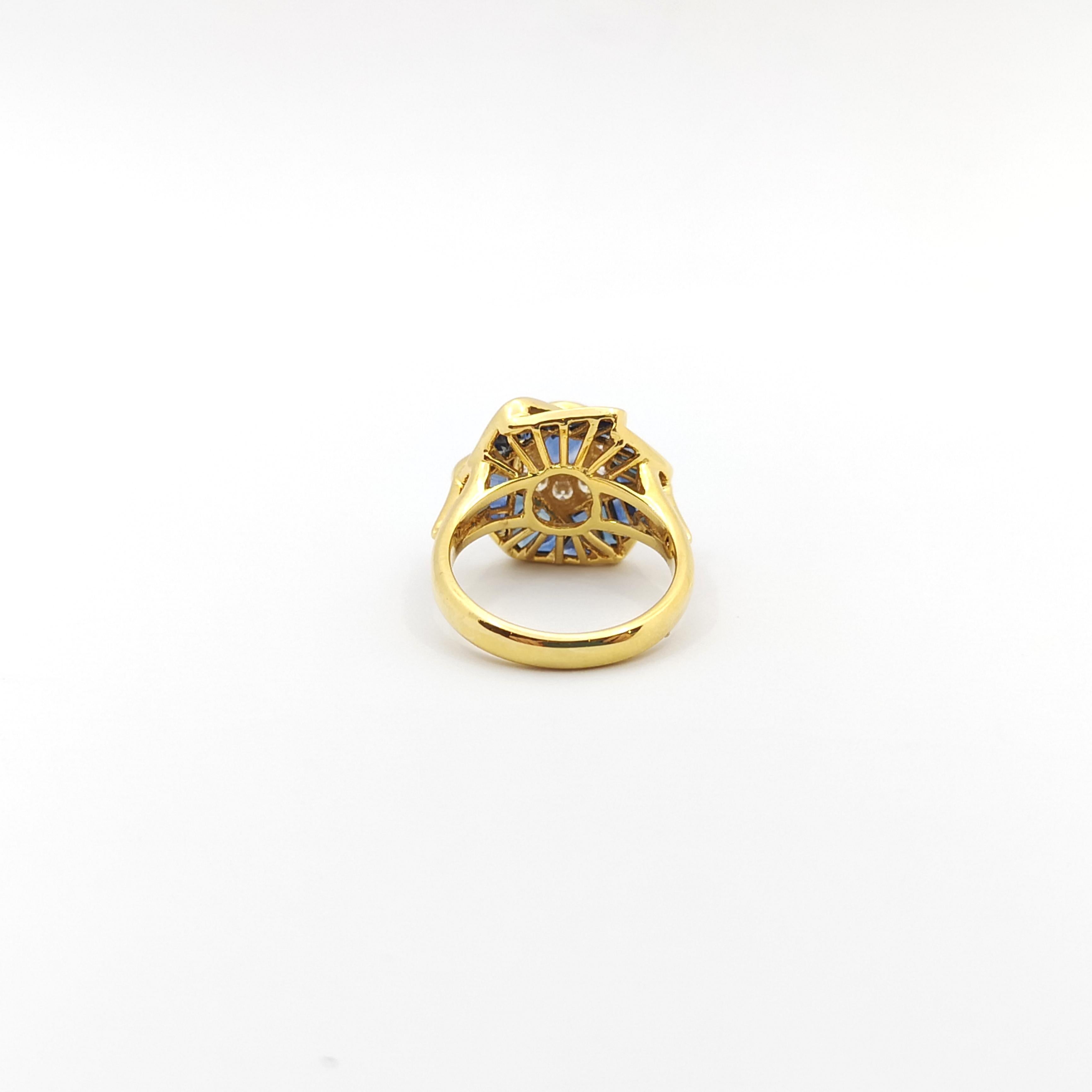 Ring mit blauem Saphir und Diamant in 18 Karat Goldfassungen gefasst im Angebot 3