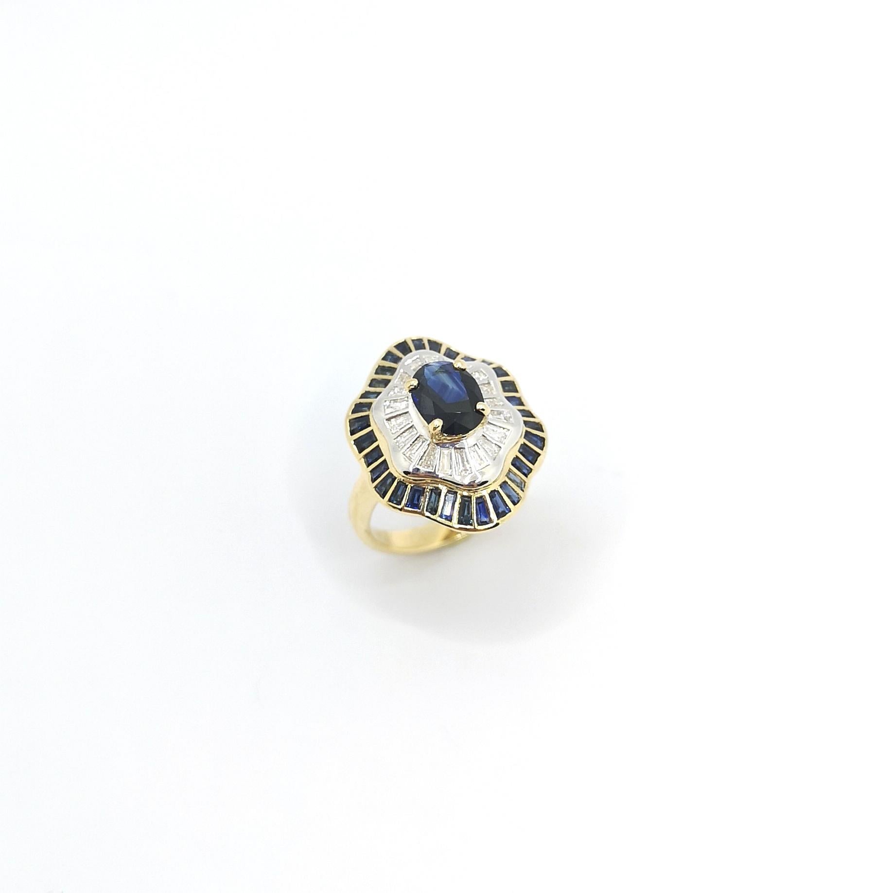 Ring mit blauem Saphir und Diamant in 18 Karat Goldfassungen gefasst im Angebot 3
