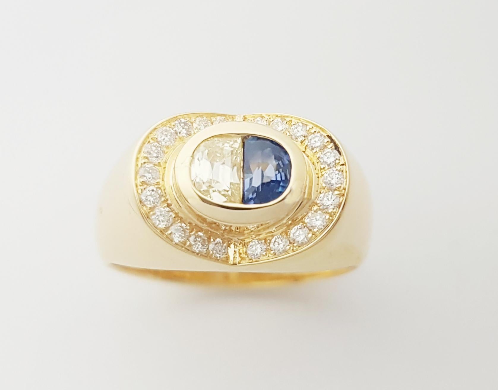 Ring mit blauem Saphir und Diamant in 18 Karat Goldfassungen gefasst im Angebot 3