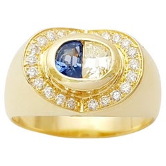 Ring mit blauem Saphir und Diamant in 18 Karat Goldfassungen gefasst