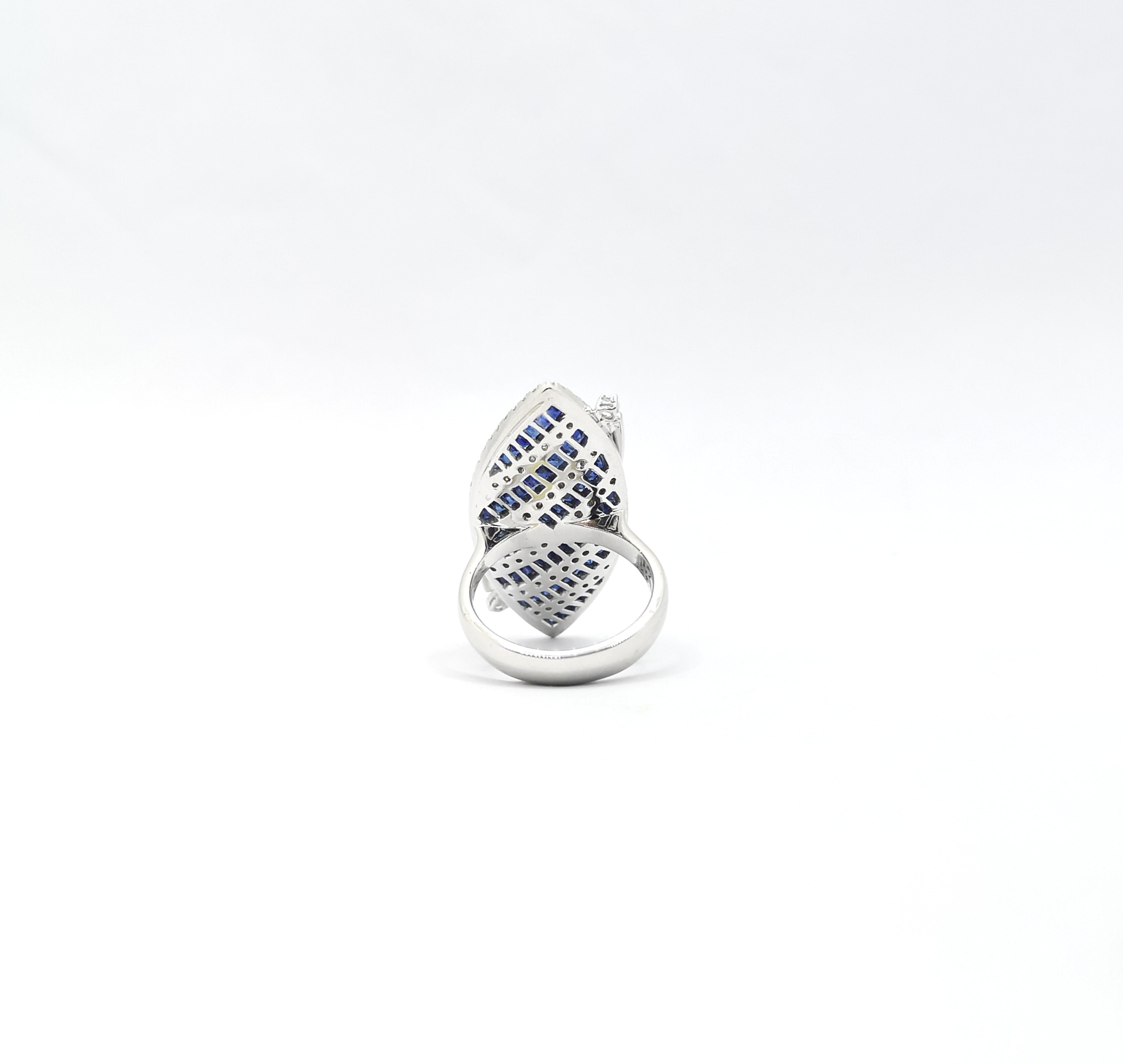 Blue Sapphire and Diamond Ring set in 18K White Gold Settings For Sale 4