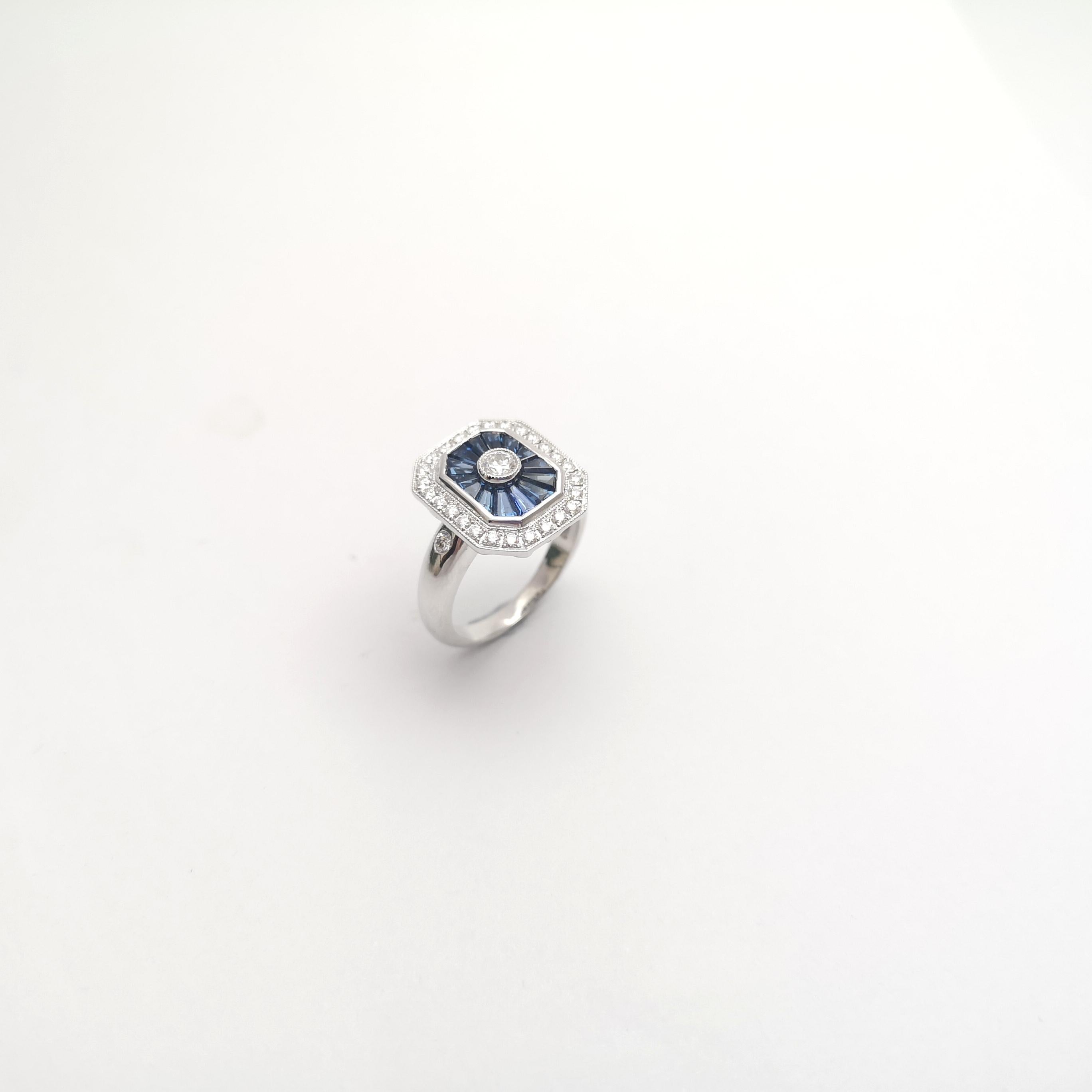 Anello con zaffiro blu e diamante incastonato in oro bianco 18 carati in vendita 4