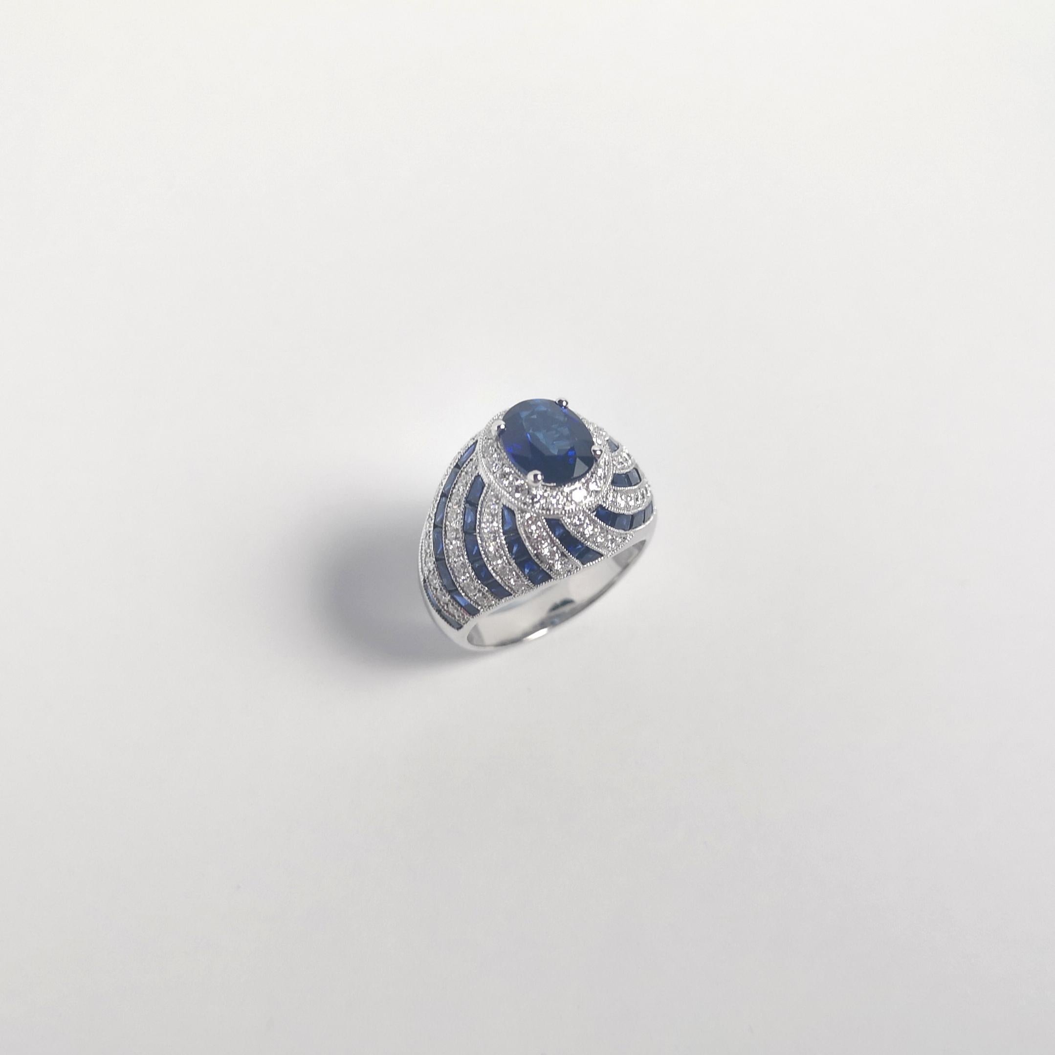 Ring mit blauem Saphir und Diamant in 18 Karat Weißgold gefasst im Angebot 4