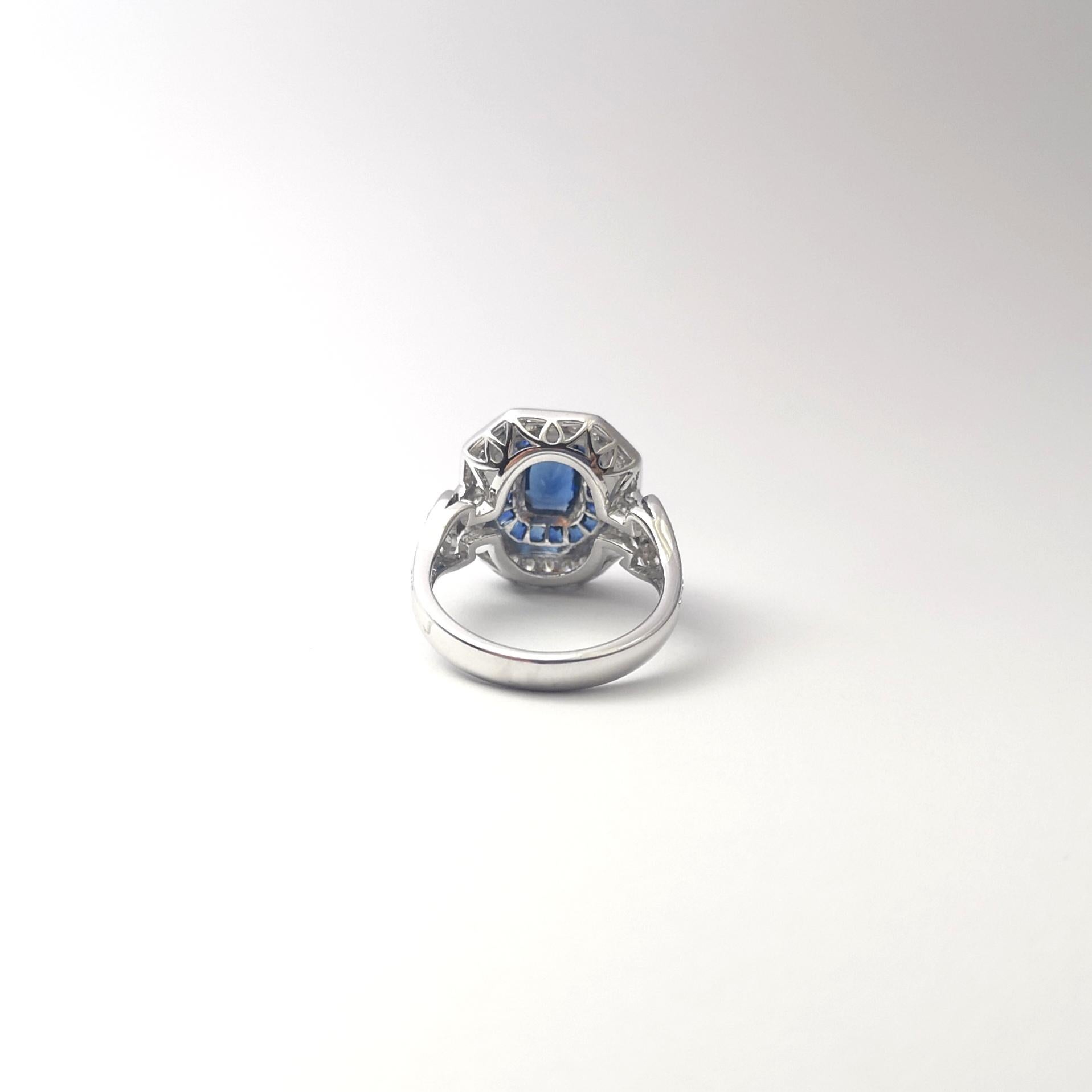 Blue Sapphire and Diamond Ring set in 18K White Gold Settings For Sale 4