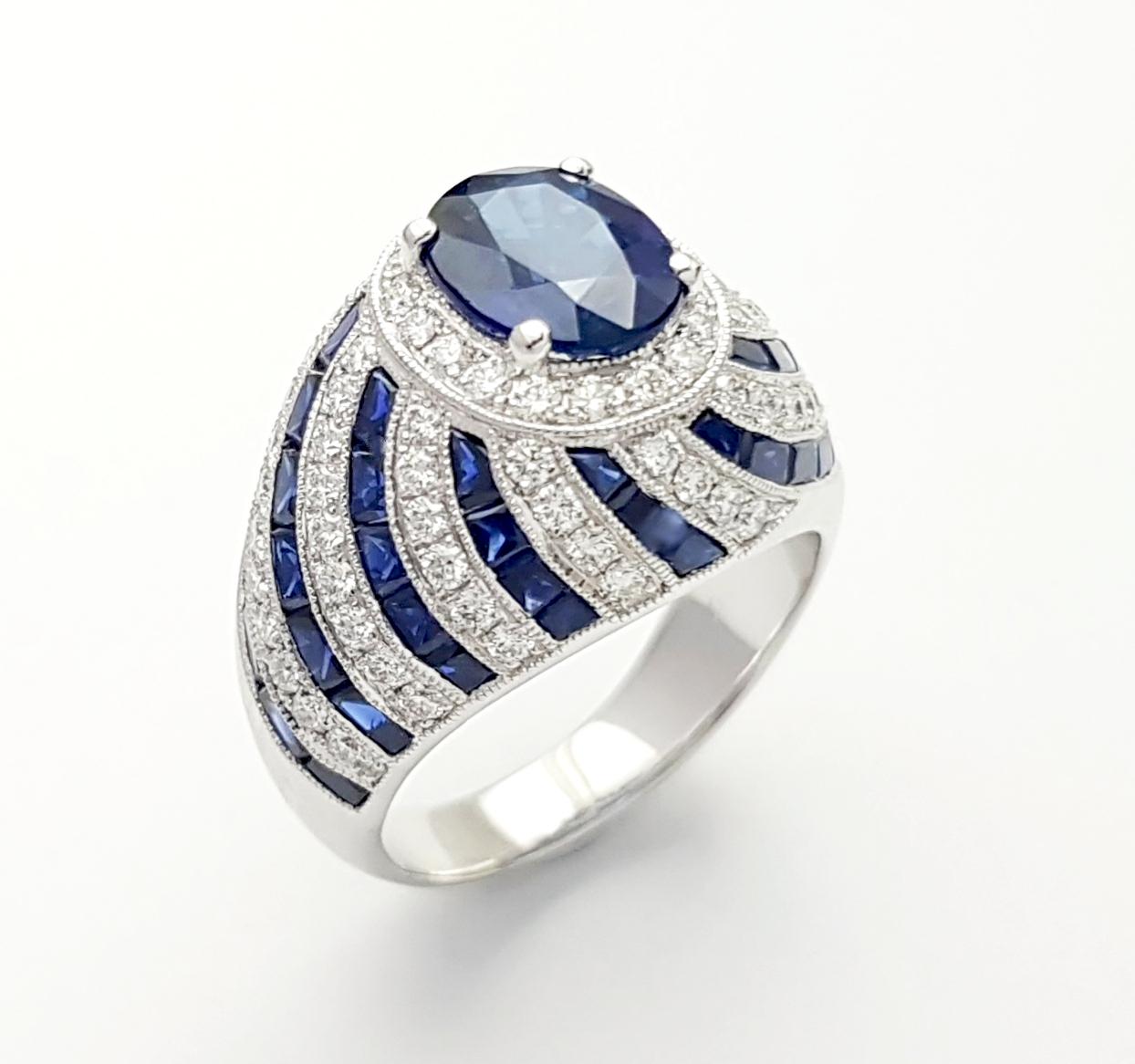 Ring mit blauem Saphir und Diamant in 18 Karat Weißgold gefasst im Angebot 5