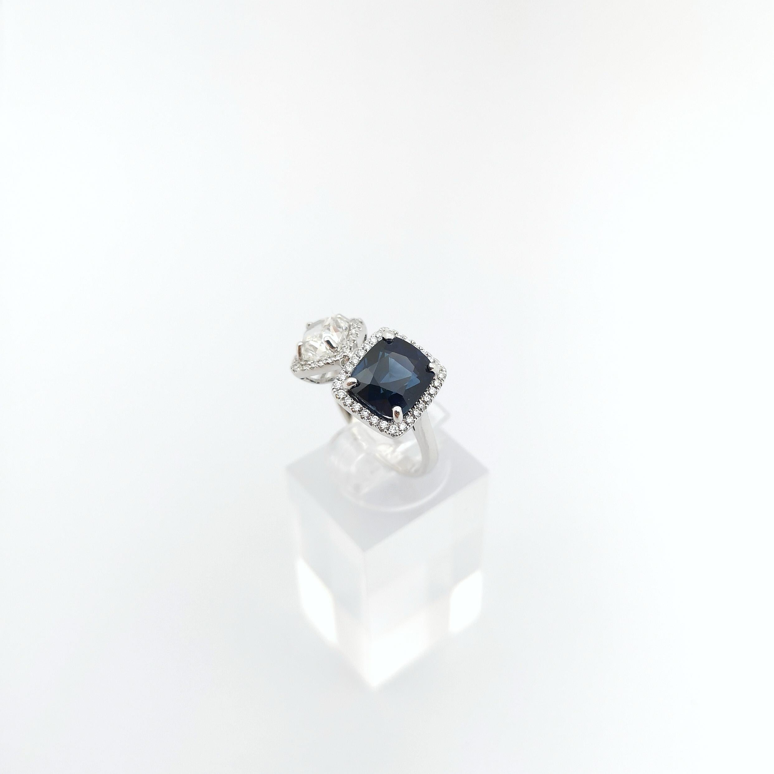 Blue Sapphire and Diamond Ring set in 18K White Gold Settings For Sale 6