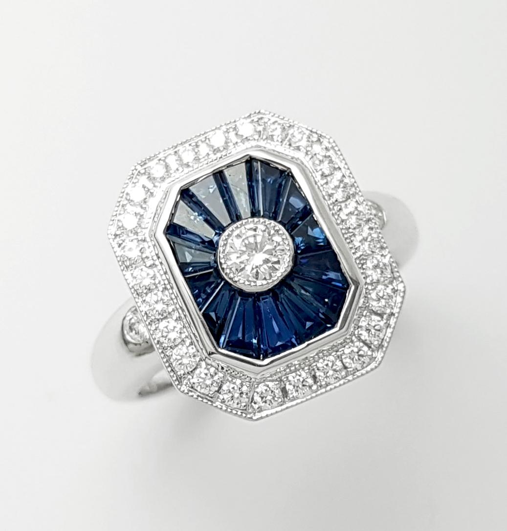 Anello con zaffiro blu e diamante incastonato in oro bianco 18 carati in vendita 6