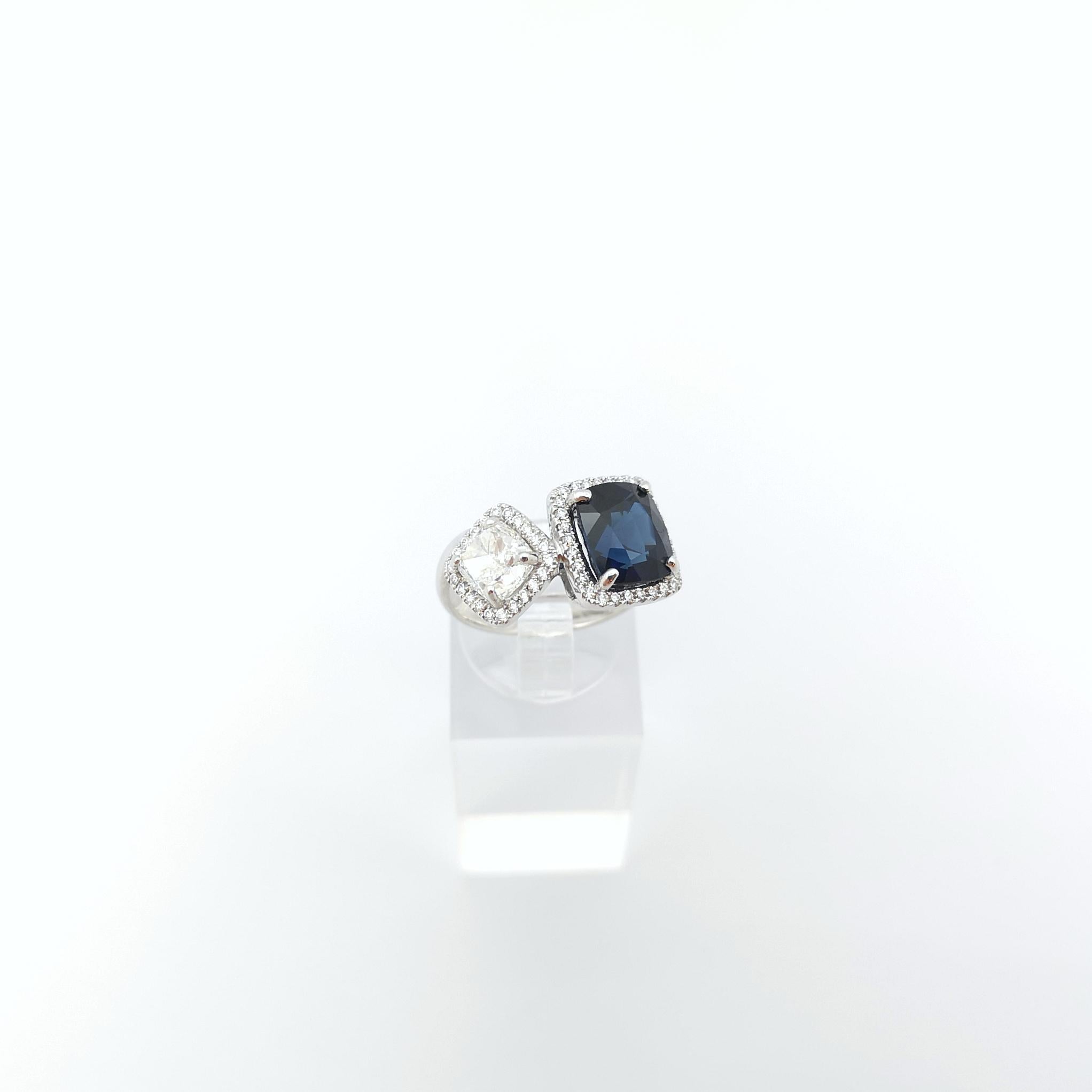 Blue Sapphire and Diamond Ring set in 18K White Gold Settings For Sale 7