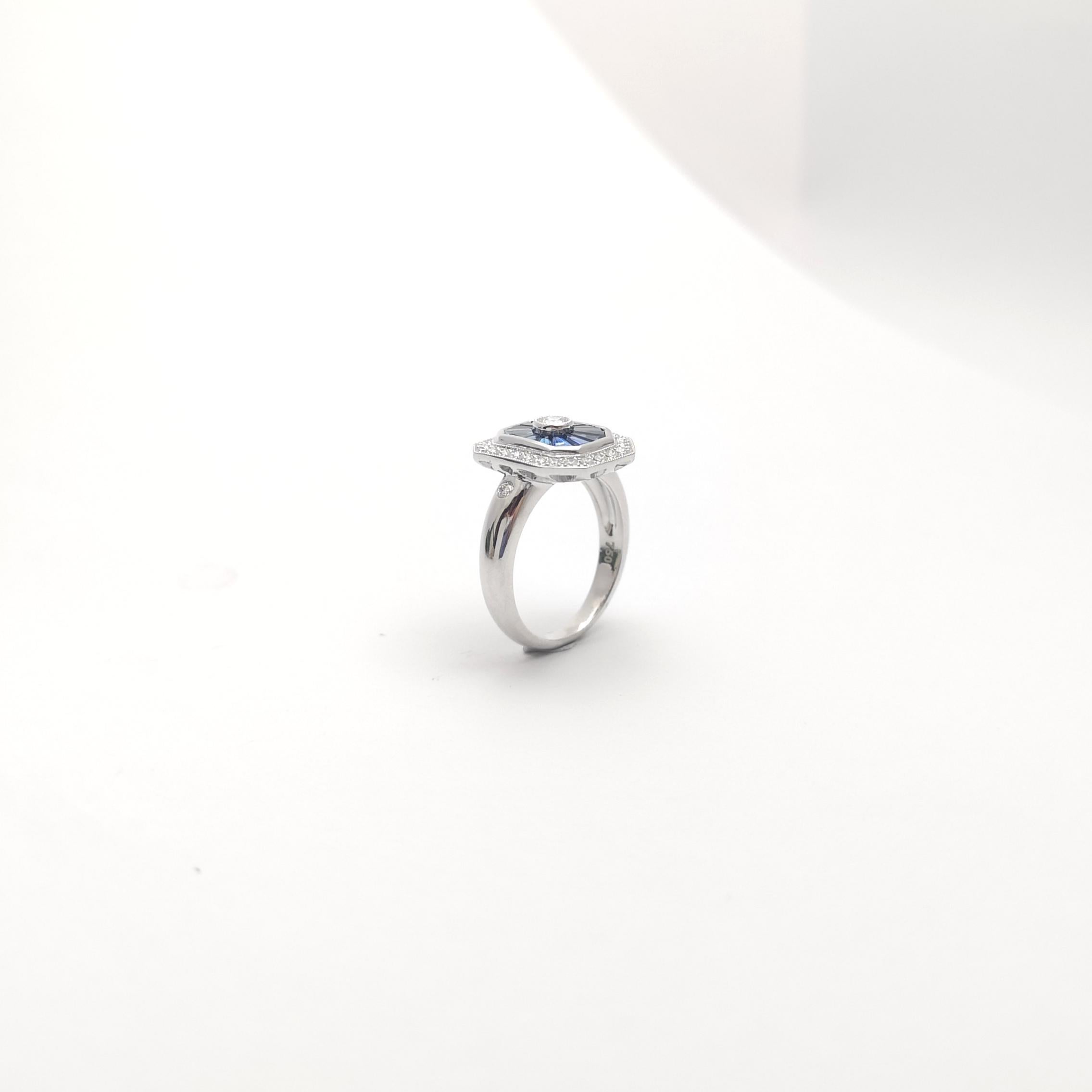 Anello con zaffiro blu e diamante incastonato in oro bianco 18 carati in vendita 7
