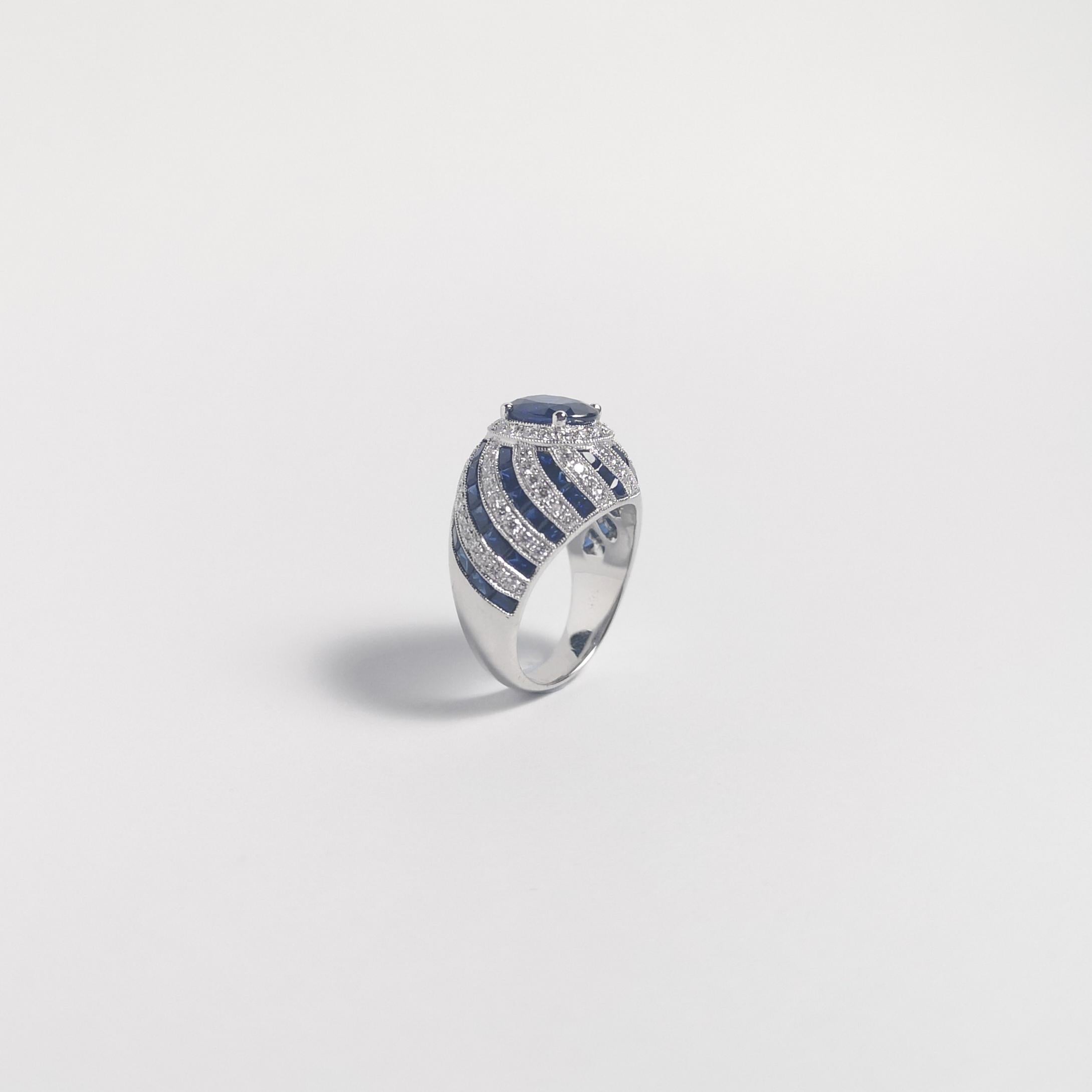 Ring mit blauem Saphir und Diamant in 18 Karat Weißgold gefasst im Angebot 7