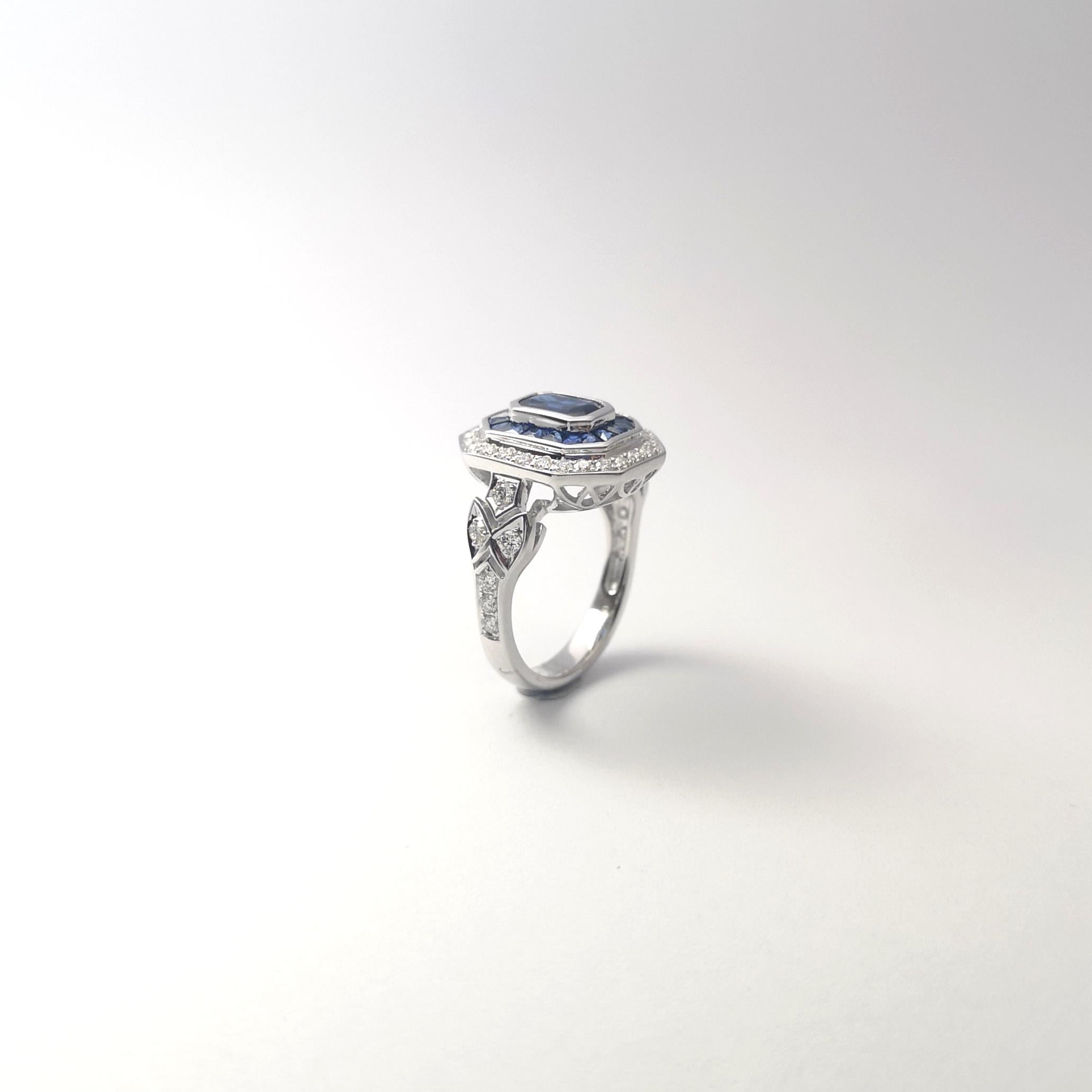 Blue Sapphire and Diamond Ring set in 18K White Gold Settings For Sale 7