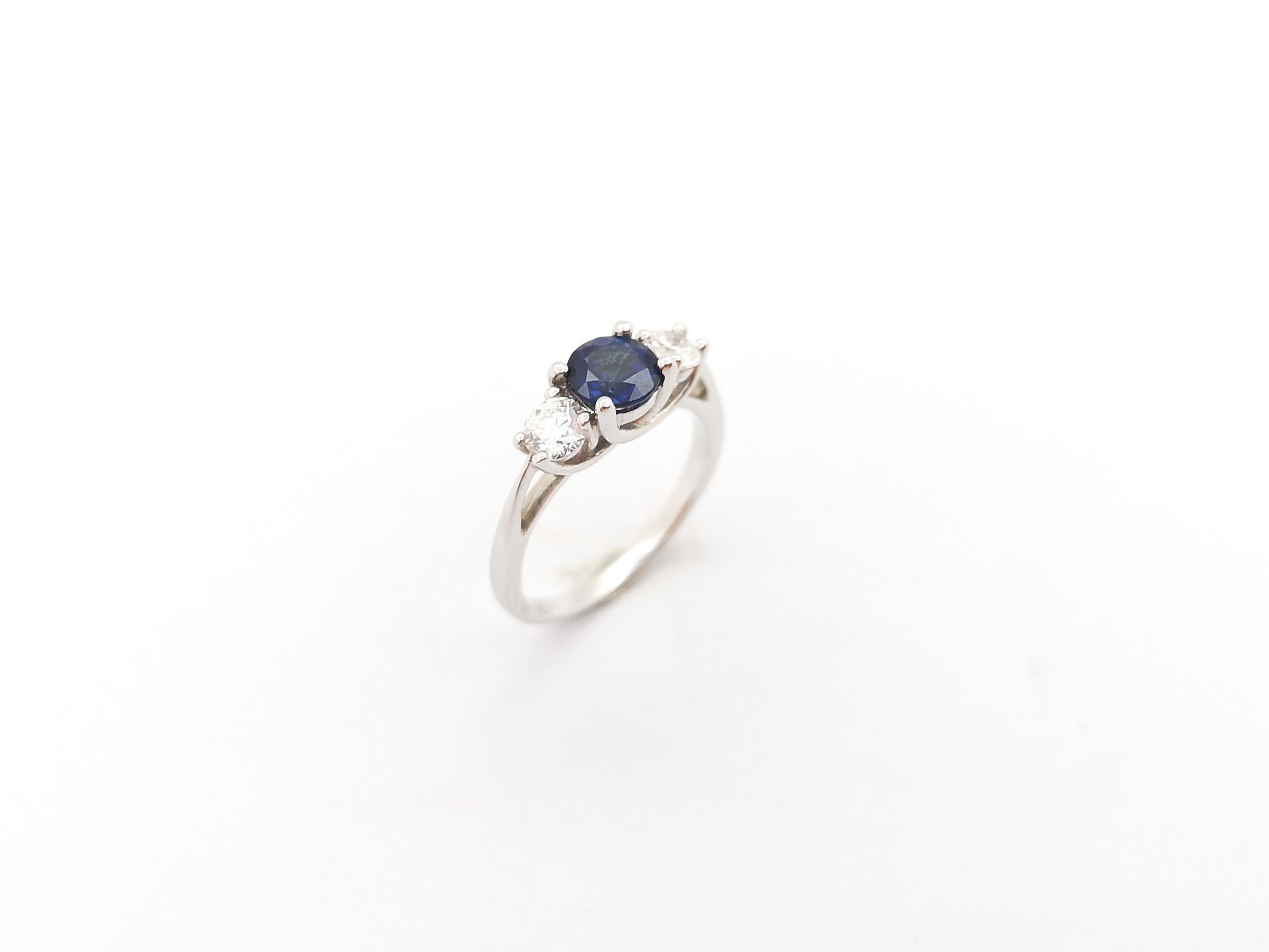 Blue Sapphire and Diamond Ring set in 18K White Gold Settings For Sale 8