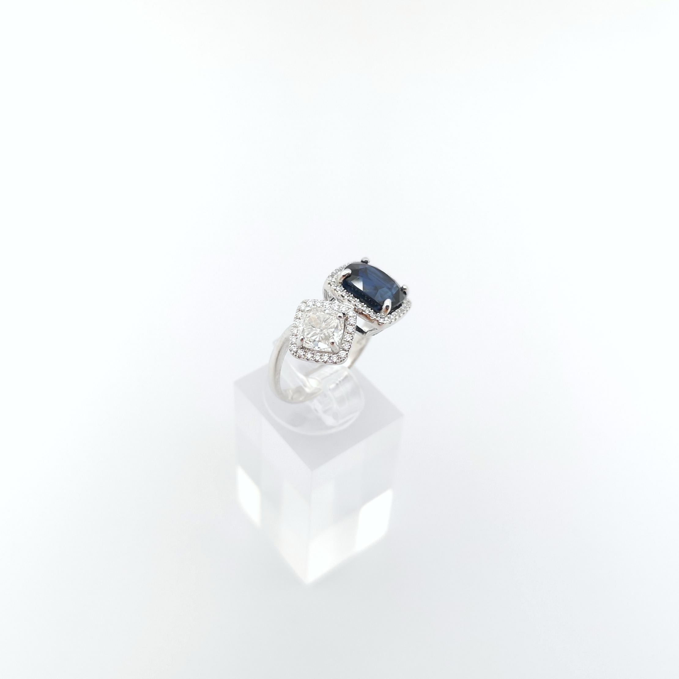 Blue Sapphire and Diamond Ring set in 18K White Gold Settings For Sale 8