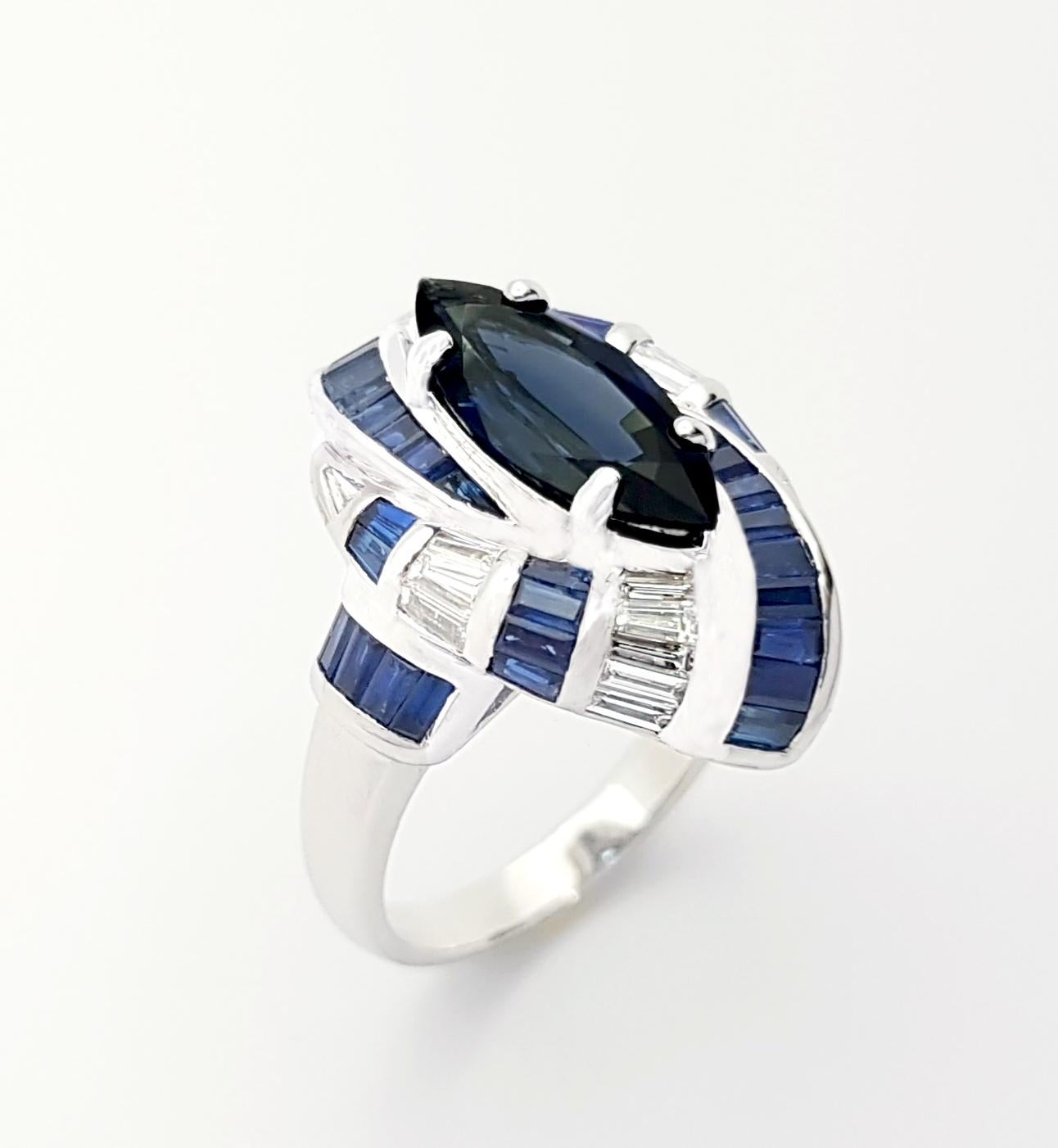 Ring mit blauem Saphir und Diamant in 18 Karat Weißgold gefasst im Angebot 8