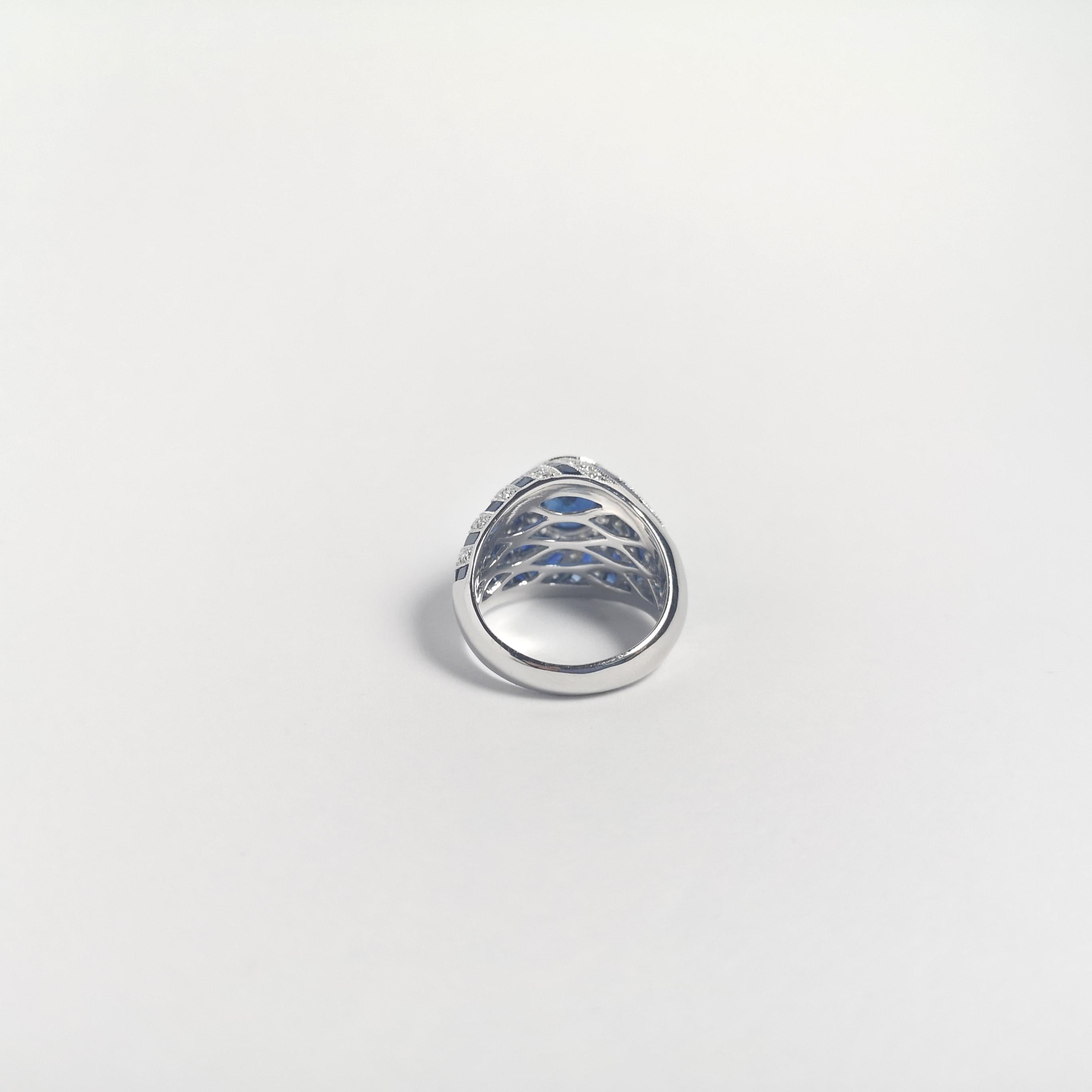 Ring mit blauem Saphir und Diamant in 18 Karat Weißgold gefasst im Angebot 8