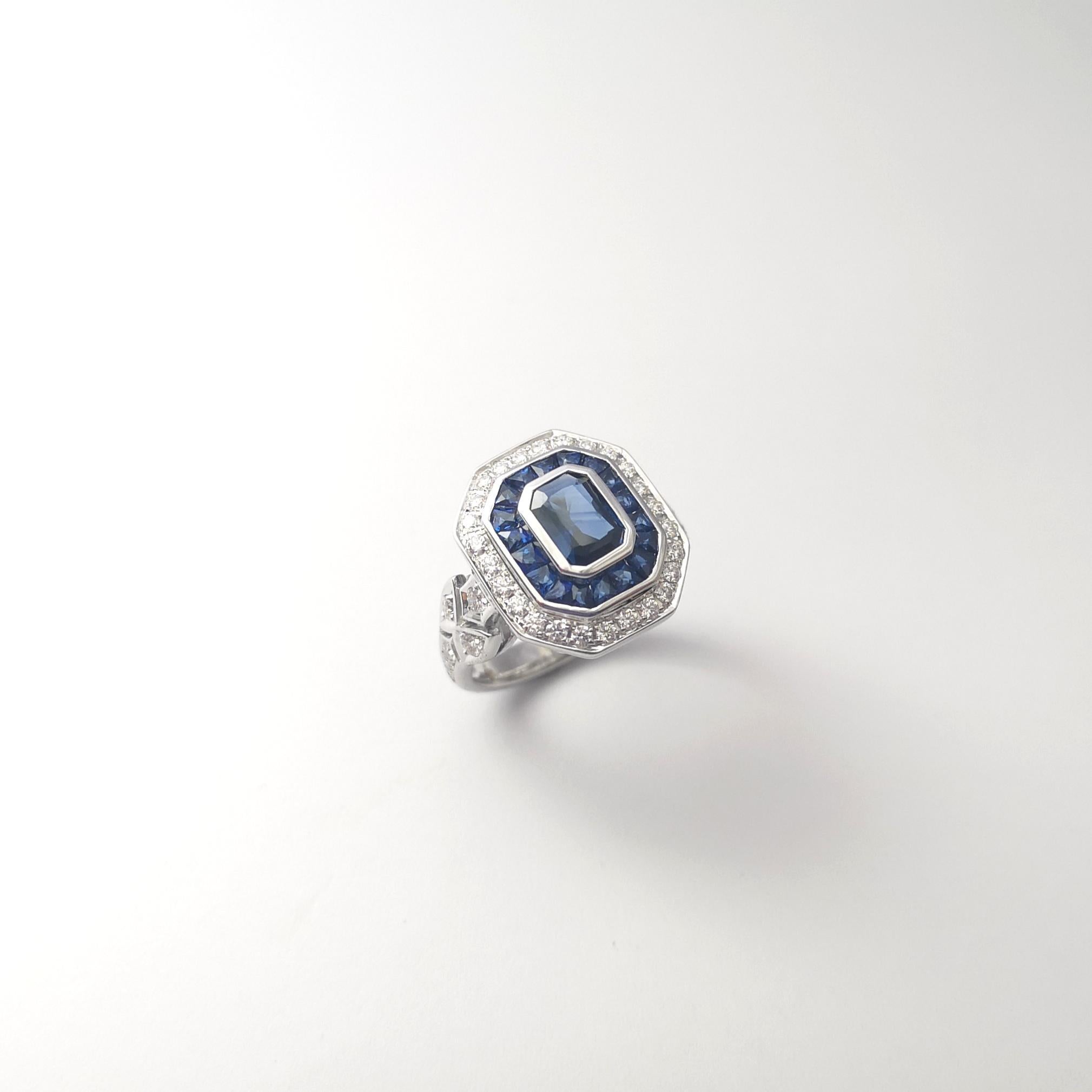 Blue Sapphire and Diamond Ring set in 18K White Gold Settings For Sale 8