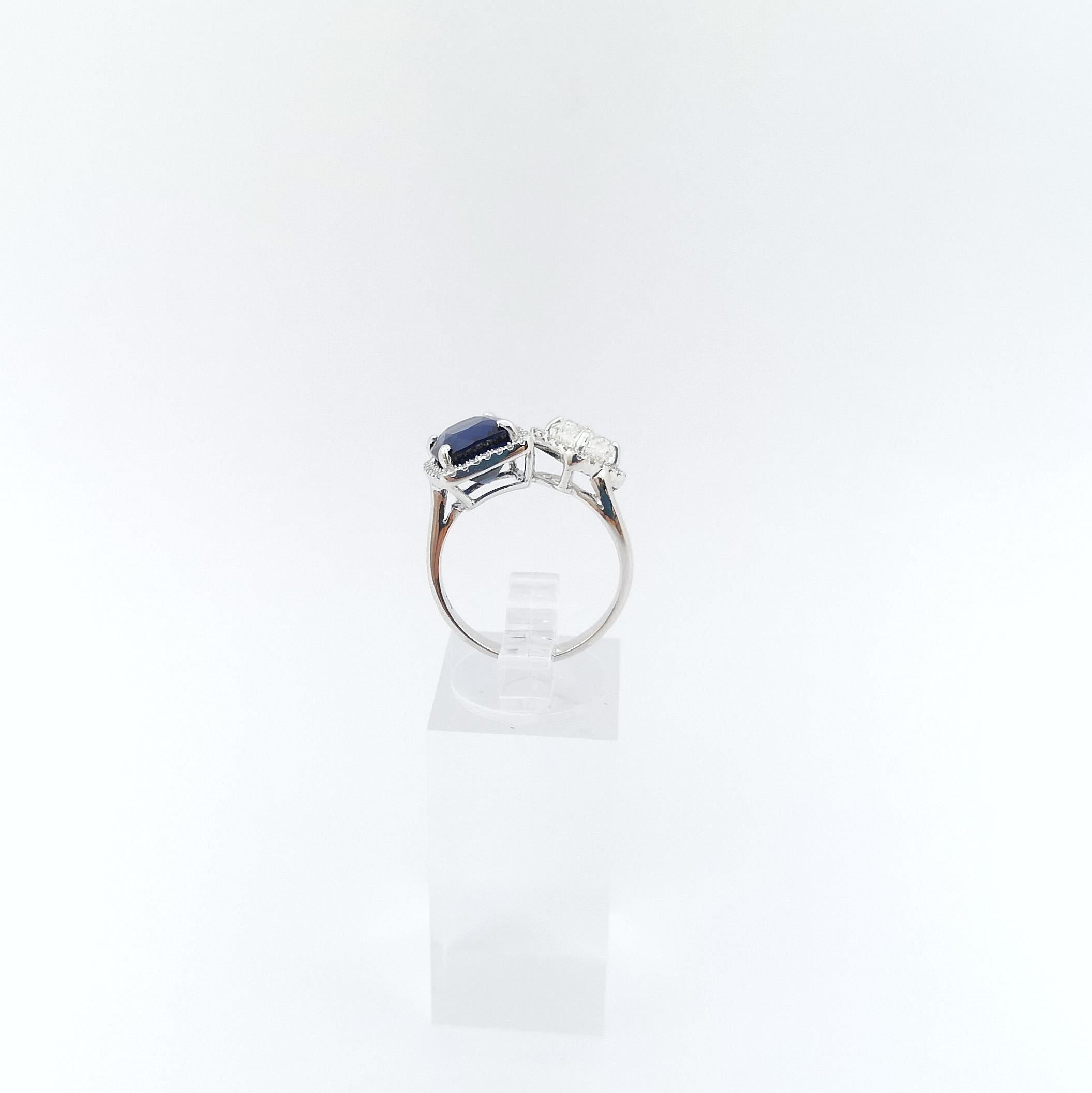 Blue Sapphire and Diamond Ring set in 18K White Gold Settings For Sale 9