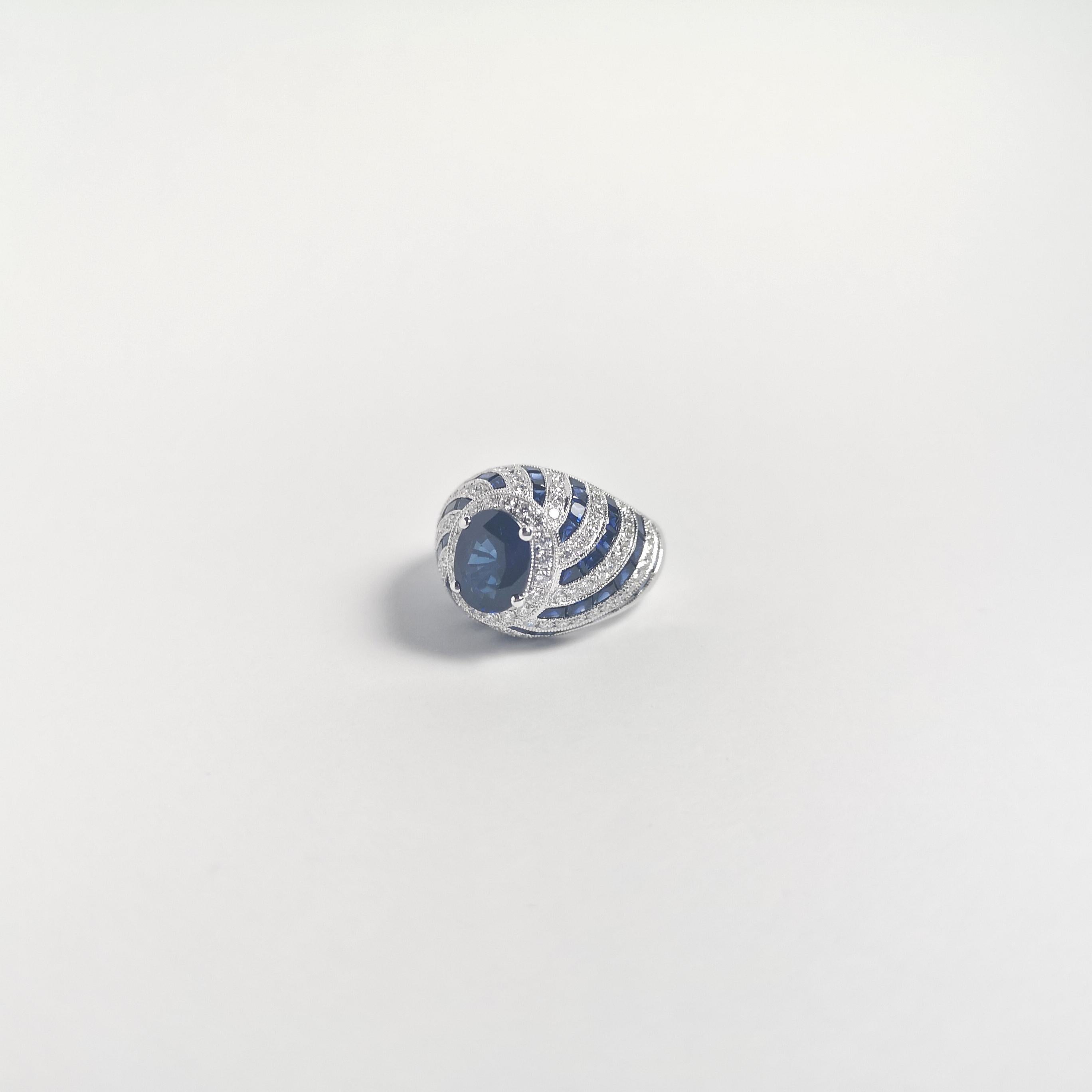 Ring mit blauem Saphir und Diamant in 18 Karat Weißgold gefasst im Angebot 9