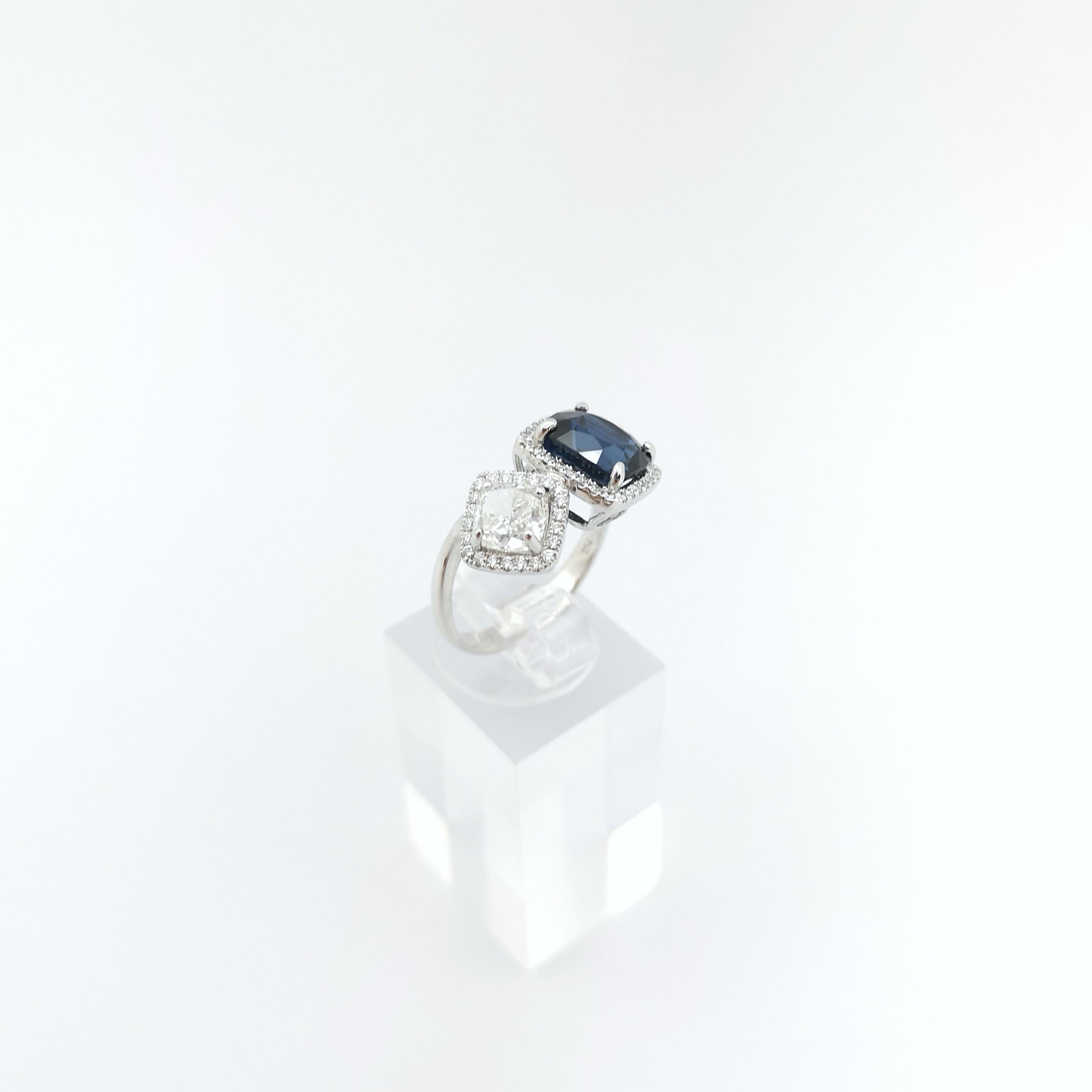 Blue Sapphire and Diamond Ring set in 18K White Gold Settings For Sale 10