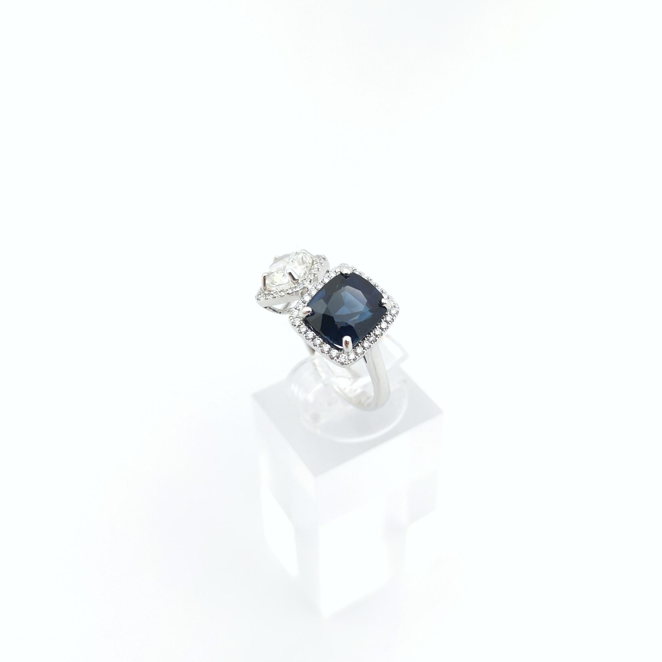 Blue Sapphire and Diamond Ring set in 18K White Gold Settings For Sale 11