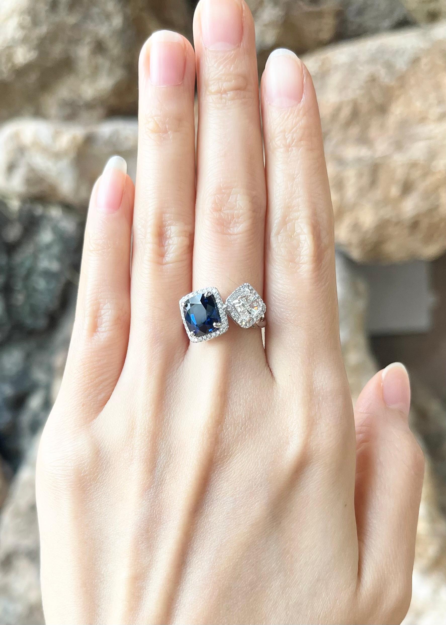 Blue Sapphire 3.81 carats, Diamond 1.20 carats and Diamond 0.29 carats Ring set in 18K White Gold Settings

Width:  1.9 cm 
Length: 1.1 cm
Ring Size: 51
Total Weight: 5.36 grams

