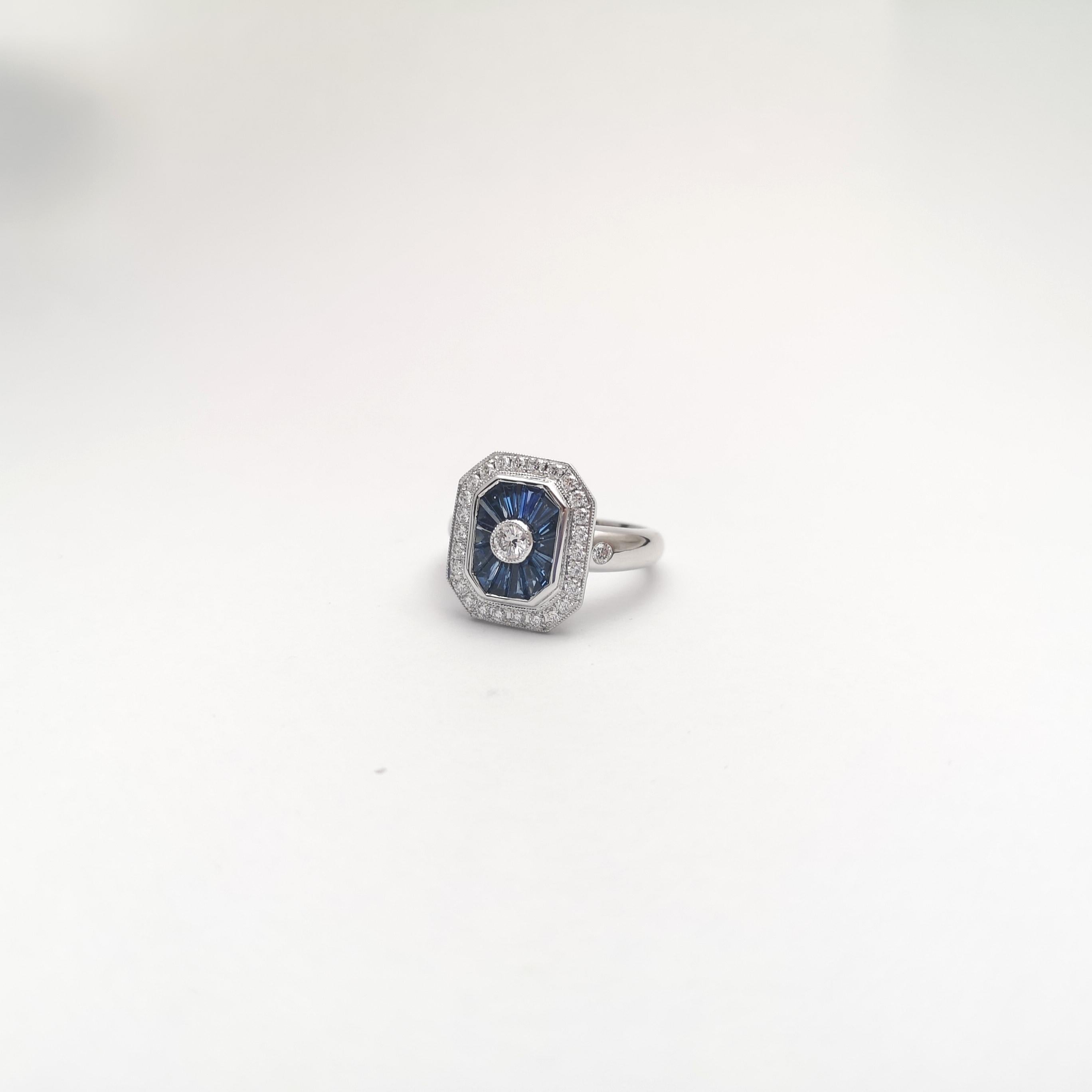 Anello con zaffiro blu e diamante incastonato in oro bianco 18 carati in vendita 2