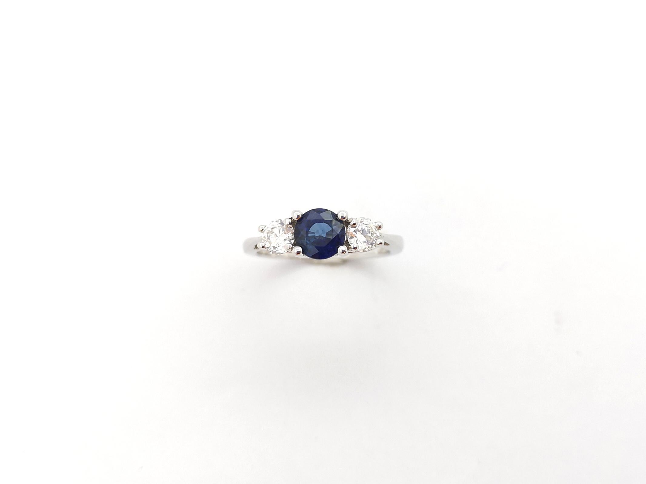 Blue Sapphire and Diamond Ring set in 18K White Gold Settings For Sale 3