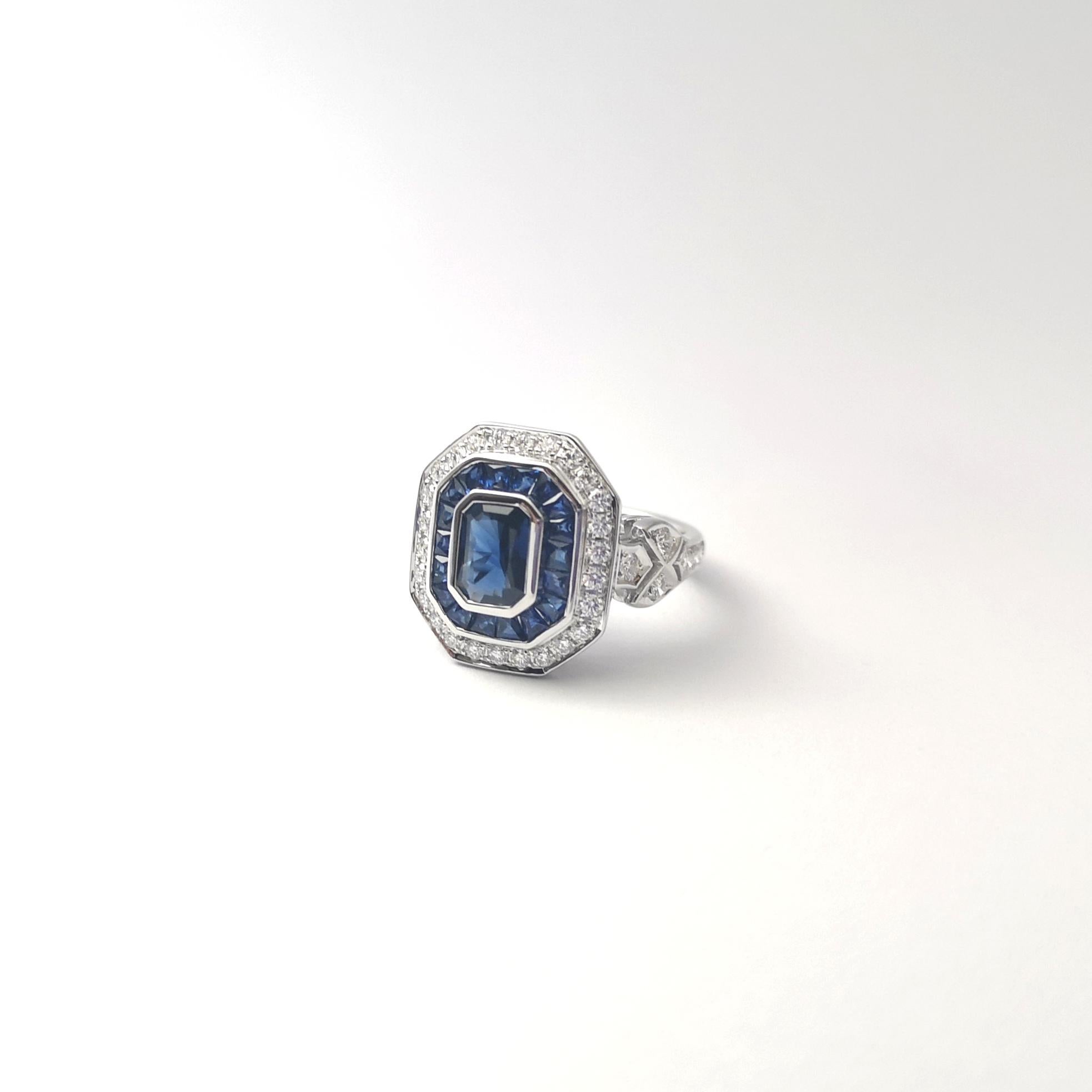 Blue Sapphire and Diamond Ring set in 18K White Gold Settings For Sale 3