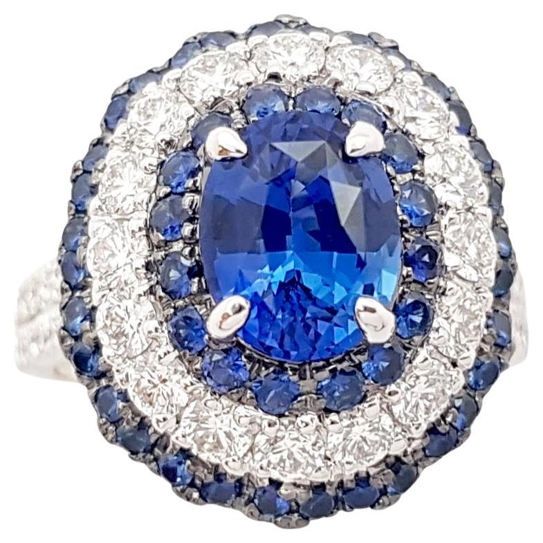 Blue Sapphire and Diamond Ring set in 18K White Gold Settings