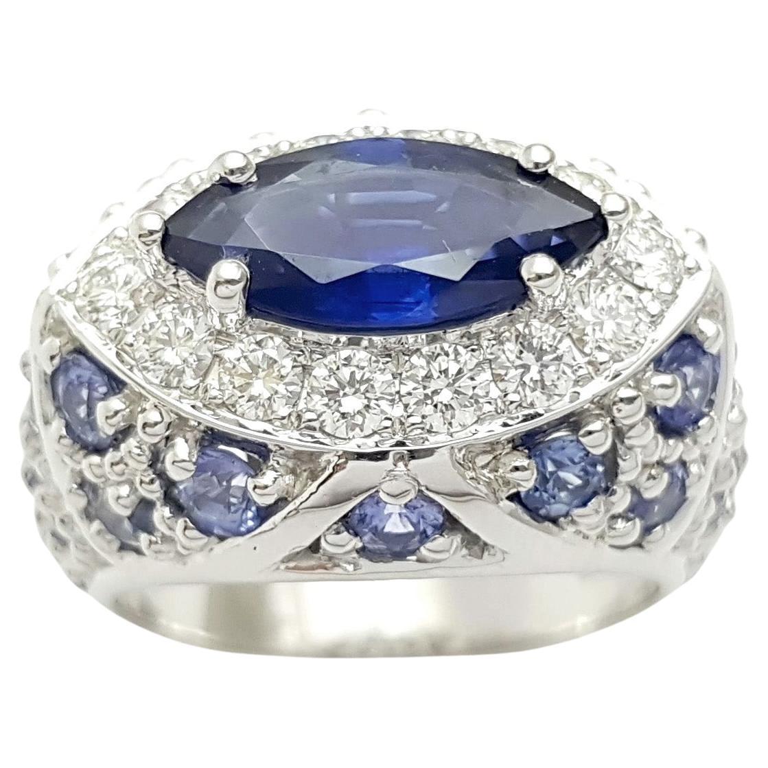 Blue Sapphire and Diamond Ring set in 18K White Gold Settings