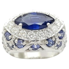 Blue Sapphire and Diamond Ring set in 18K White Gold Settings