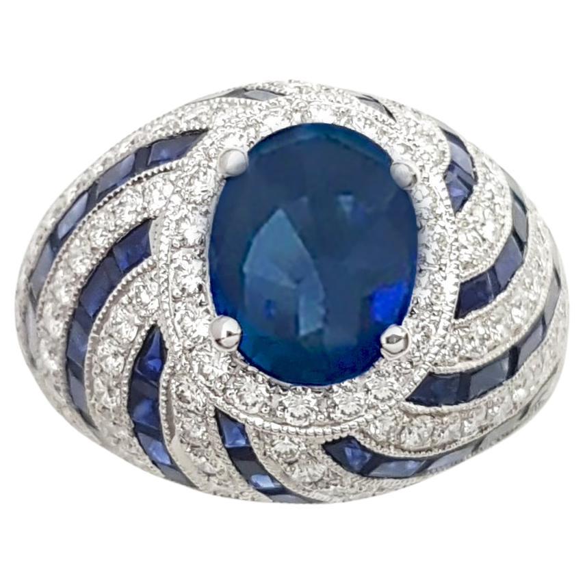 Blue Sapphire and Diamond Ring set in 18K White Gold Settings