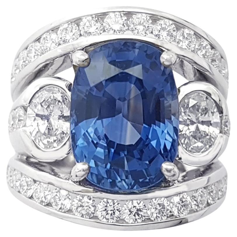 Blue Sapphire and Diamond Ring set in 18K White Gold Settings