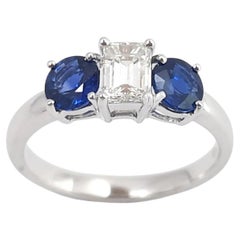 Ring mit blauem Saphir und Diamant in 18 Karat Weißgold gefasst