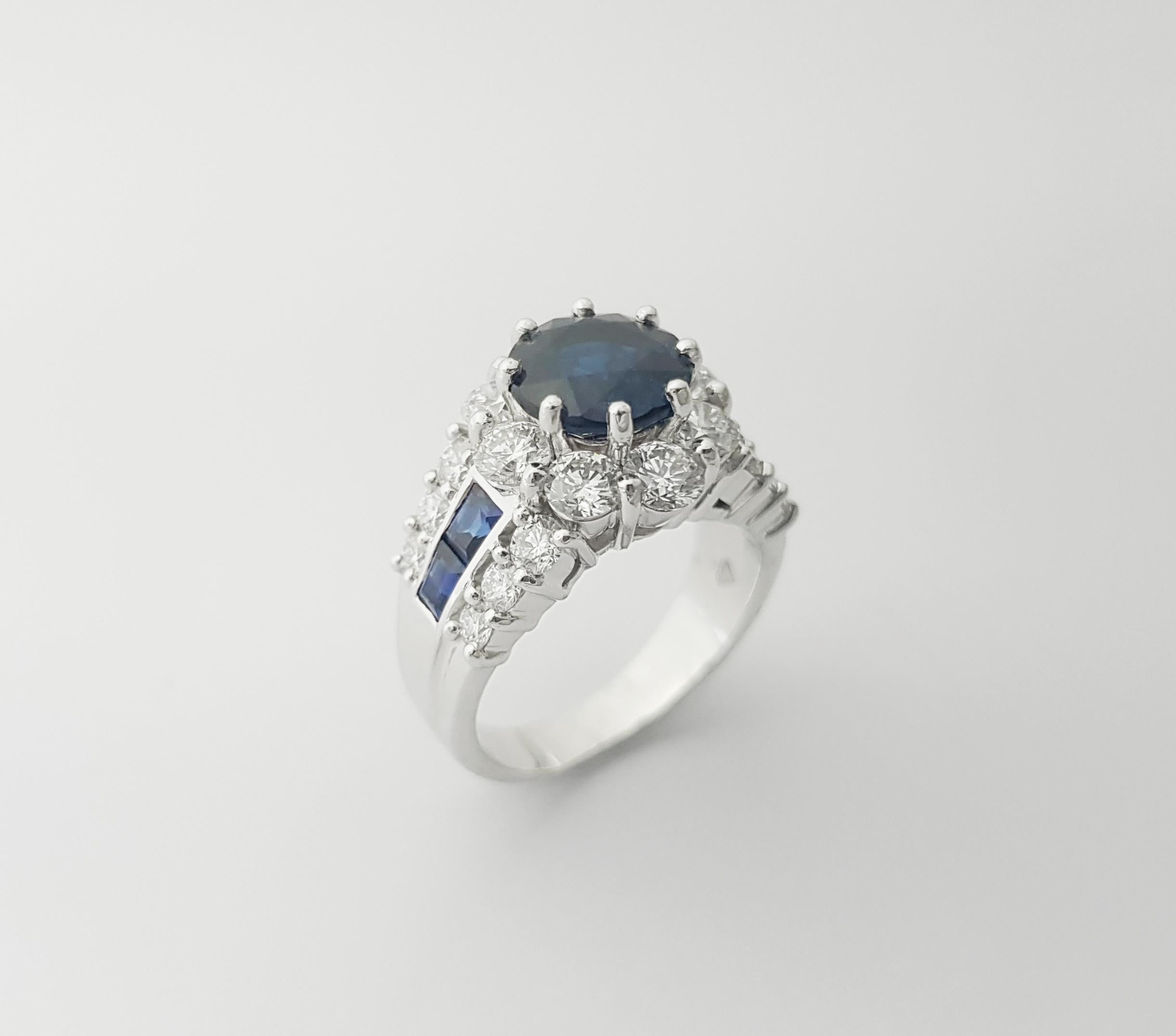 Anello con zaffiro blu e diamante incastonati in platino 950 in vendita 8