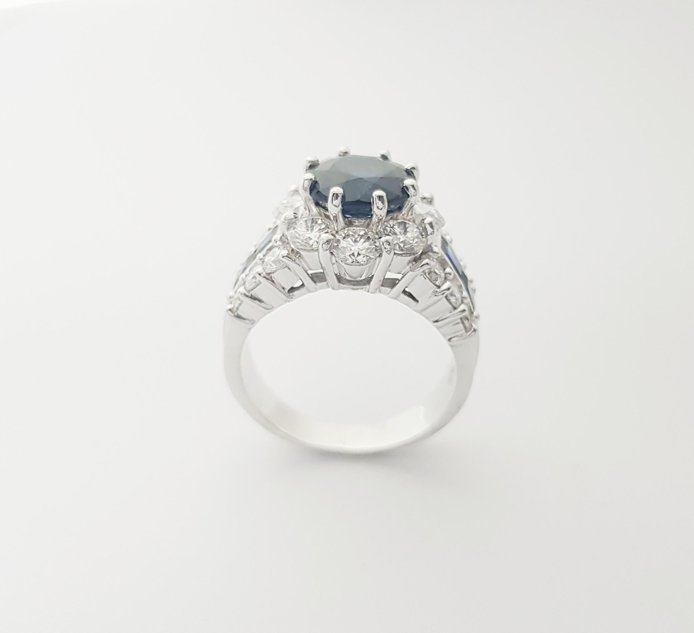 Anello con zaffiro blu e diamante incastonati in platino 950 in vendita 9